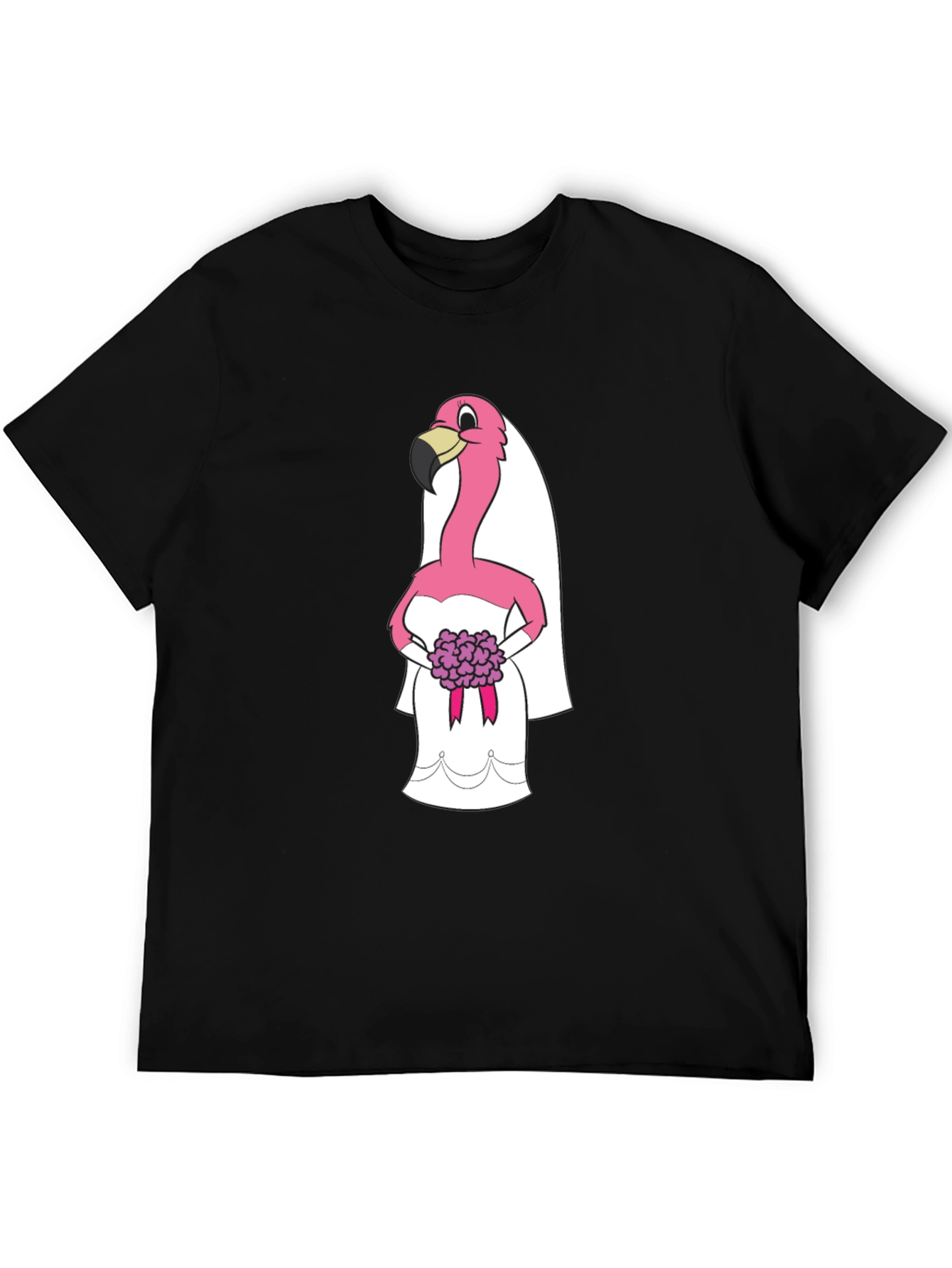 Black T-Shirt with Flamingo Bride Graphic