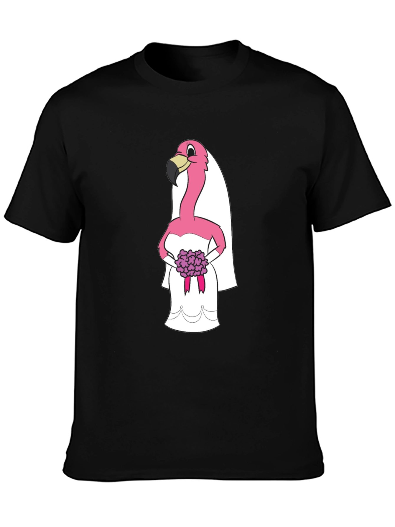 Black T-Shirt with Flamingo Bride Graphic