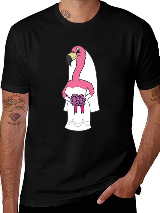 Black T-Shirt with Flamingo Bride Graphic