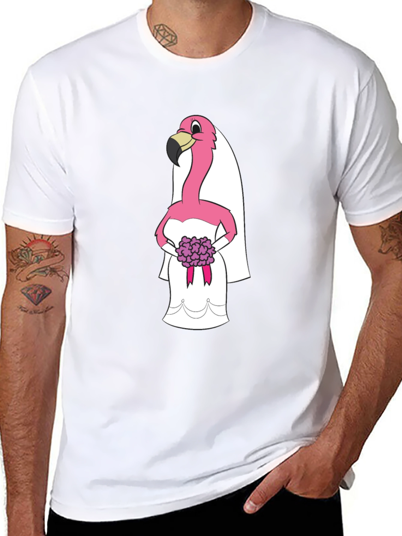Black T-Shirt with Flamingo Bride Graphic