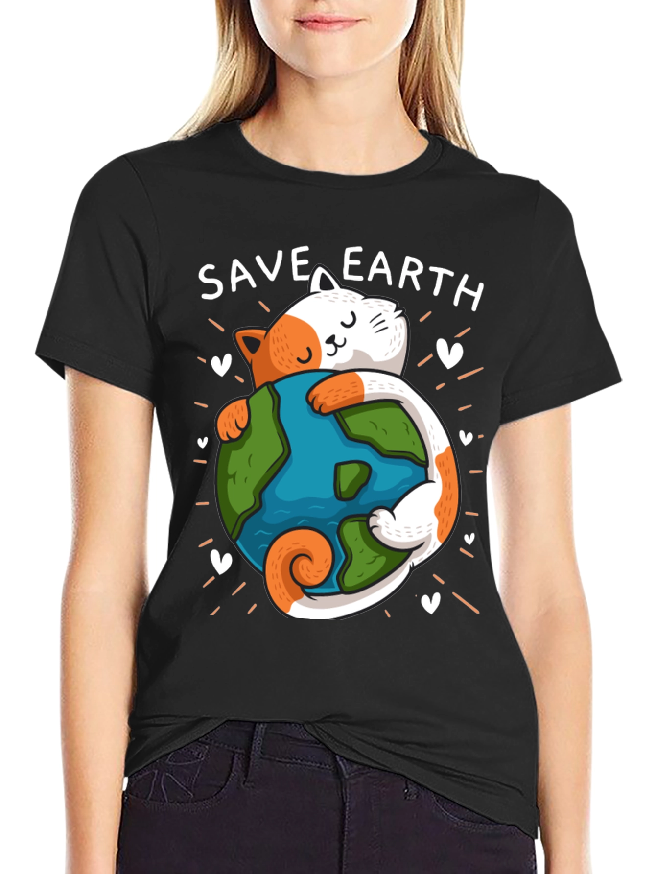 Save Earth Cat T-Shirt - Environmental Awareness Tee