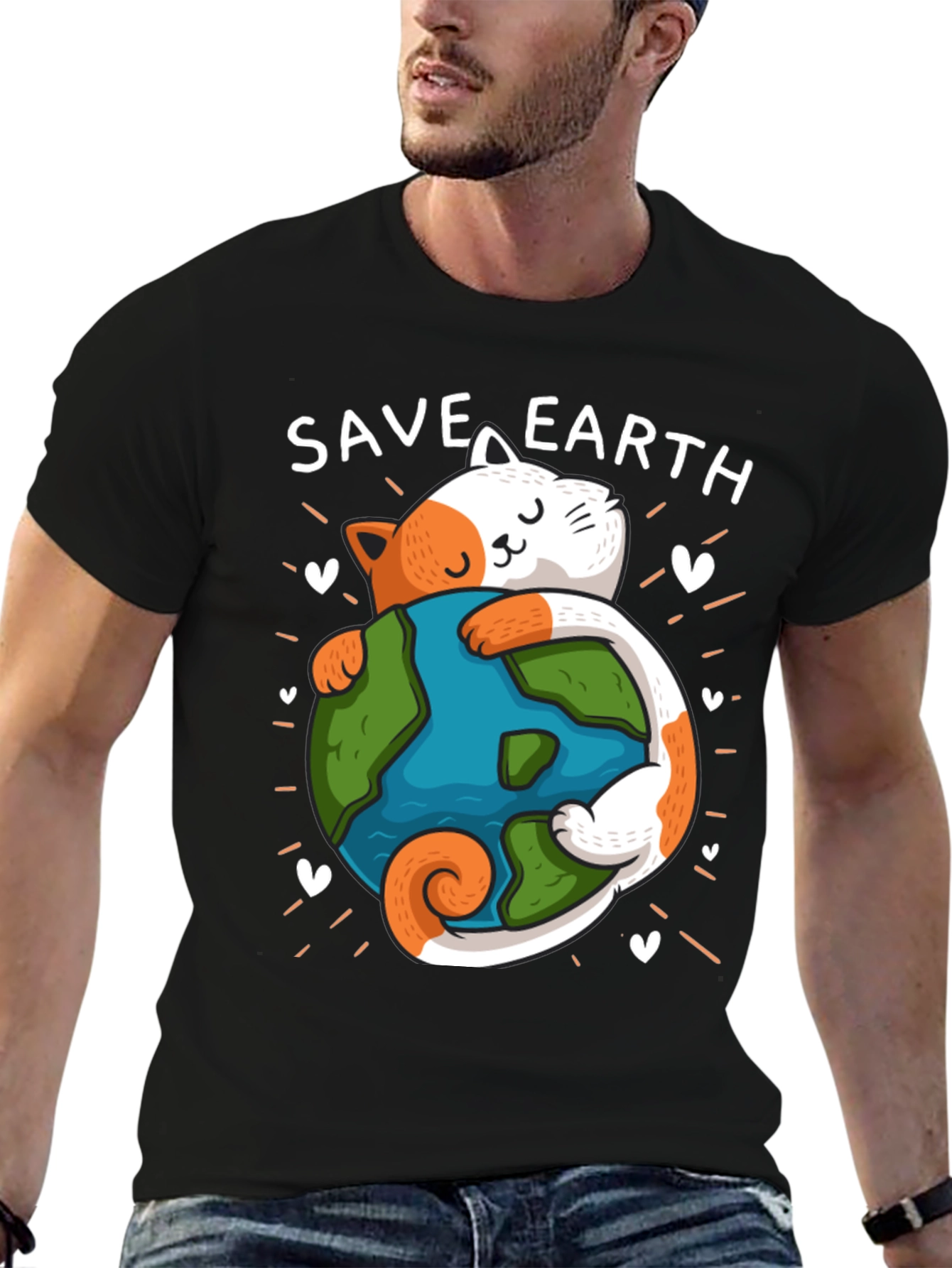 Save Earth Cat T-Shirt - Environmental Awareness Tee
