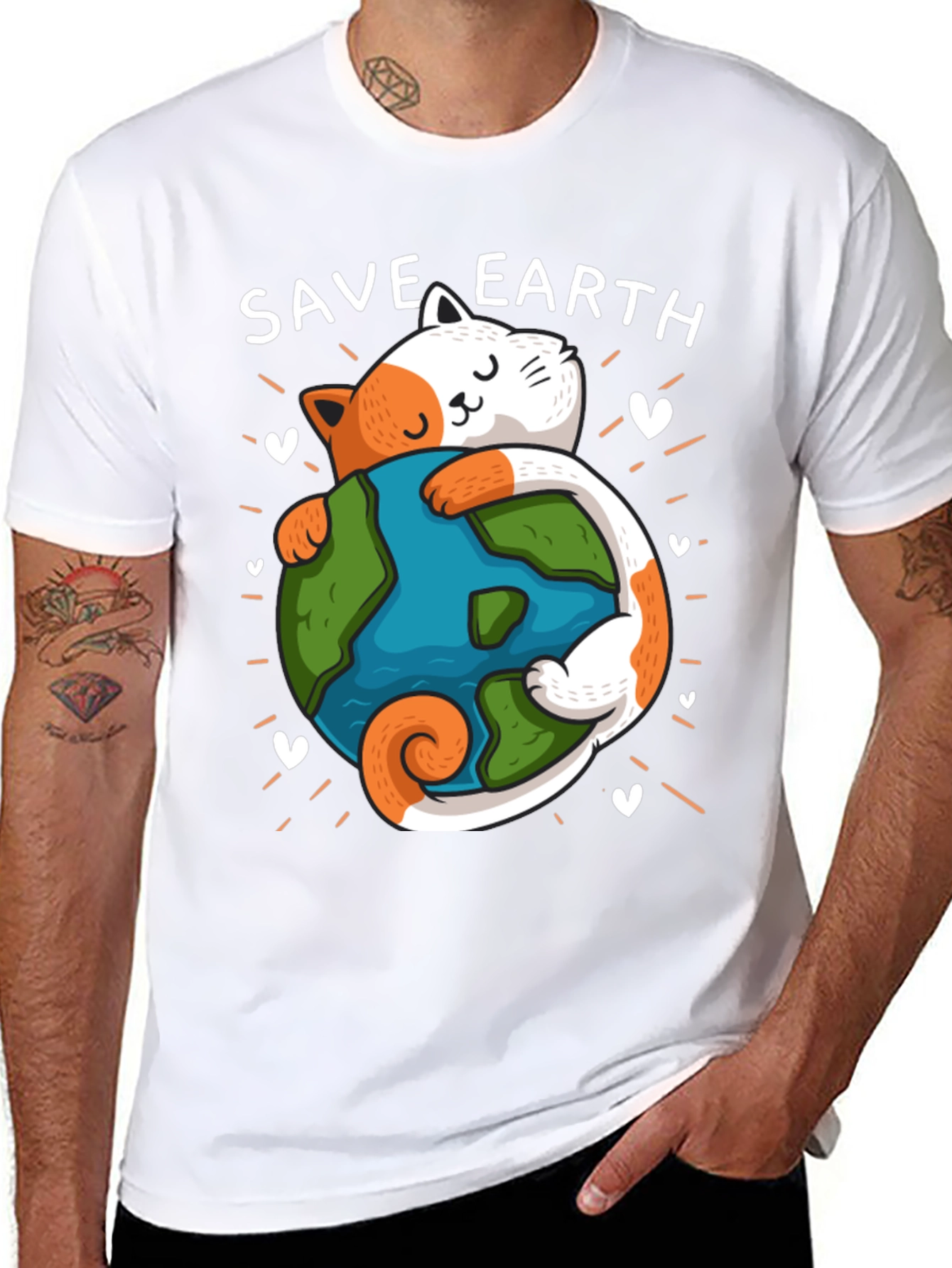 Save Earth Cat T-Shirt - Environmental Awareness Tee
