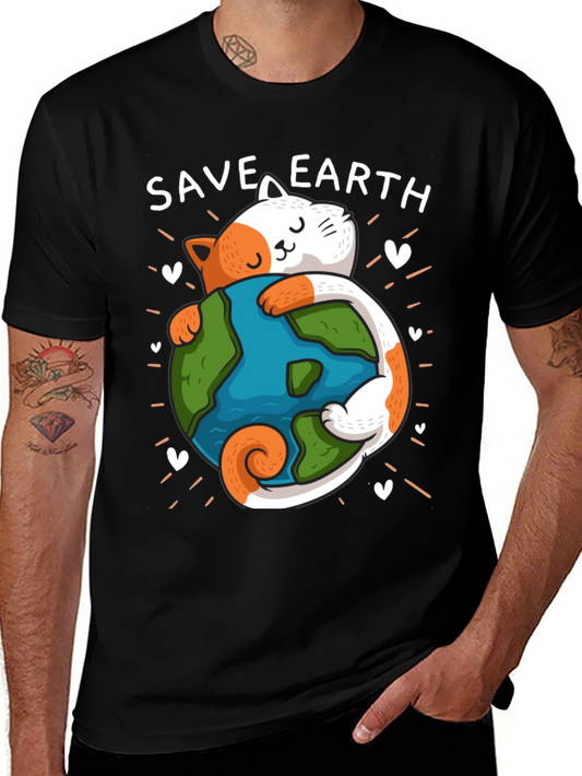 Save Earth Cat T-Shirt - Environmental Awareness Tee