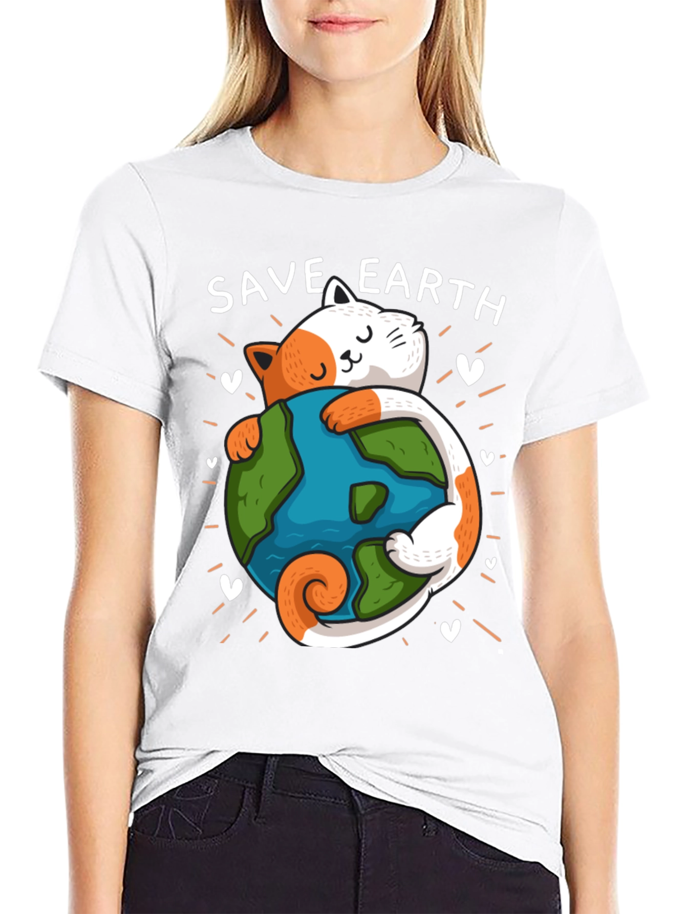 Save Earth Cat T-Shirt - Environmental Awareness Tee