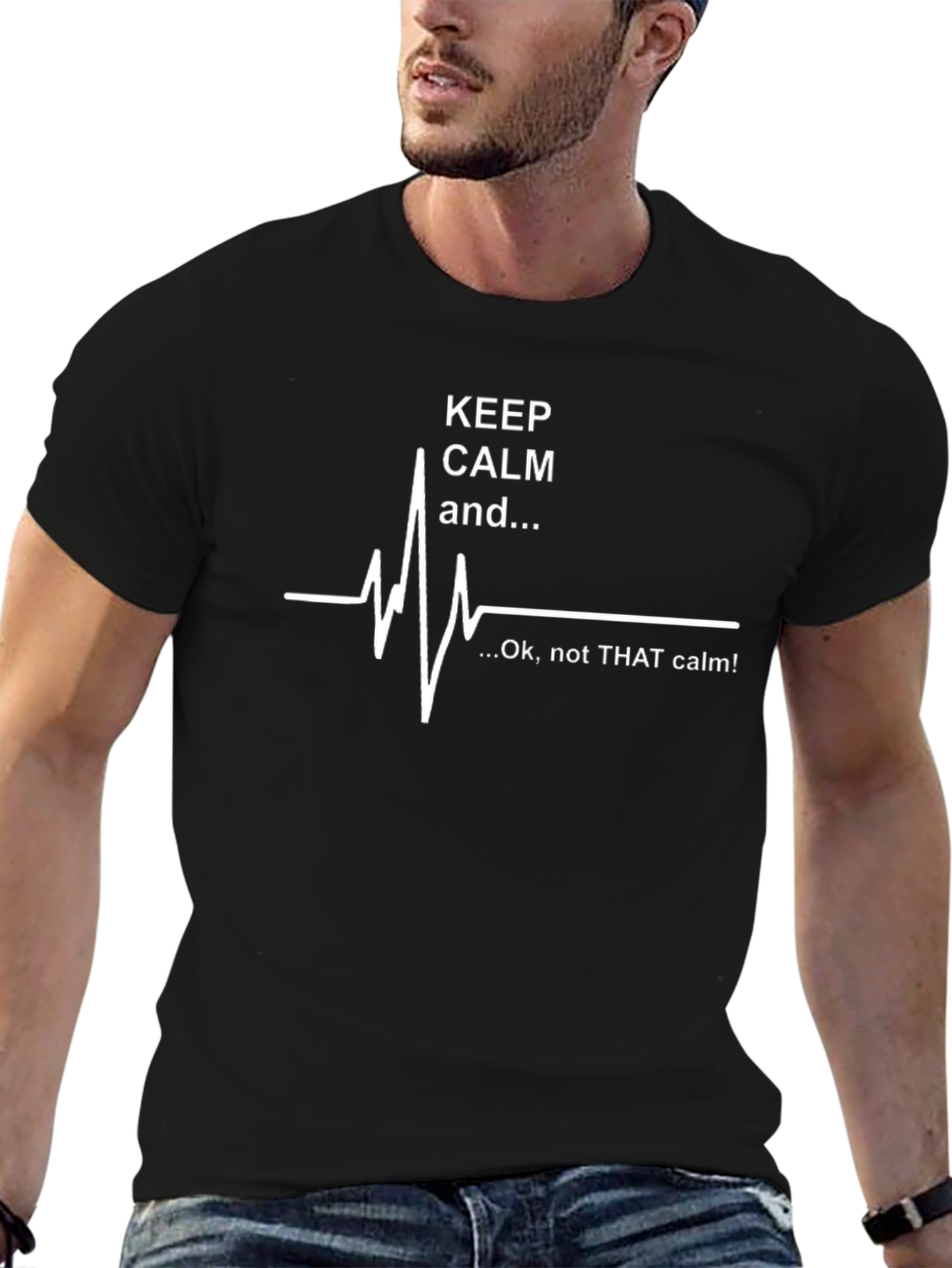 Keep Calm ECG Black T-Shirt - Mens