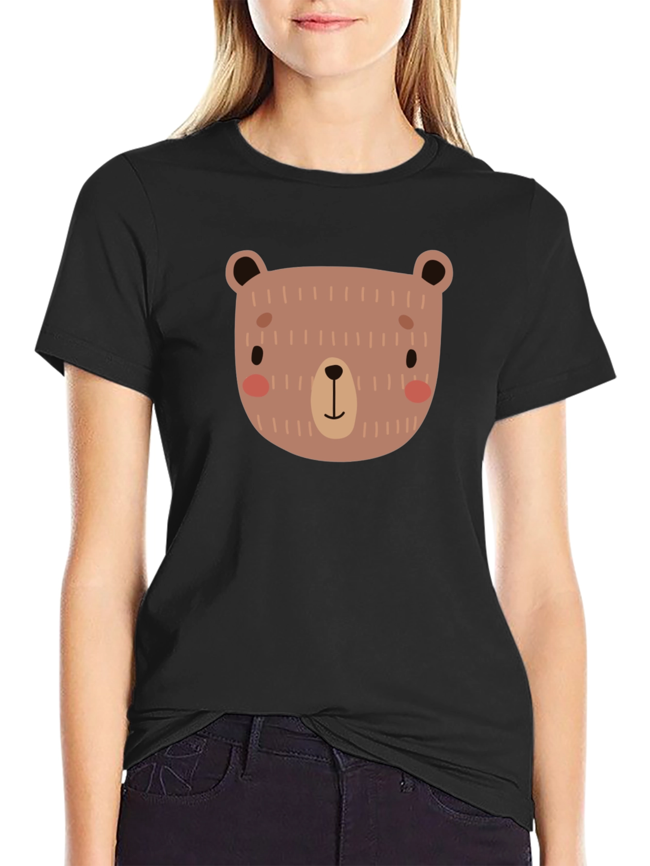 Cute Bear Graphic Black T-Shirt
