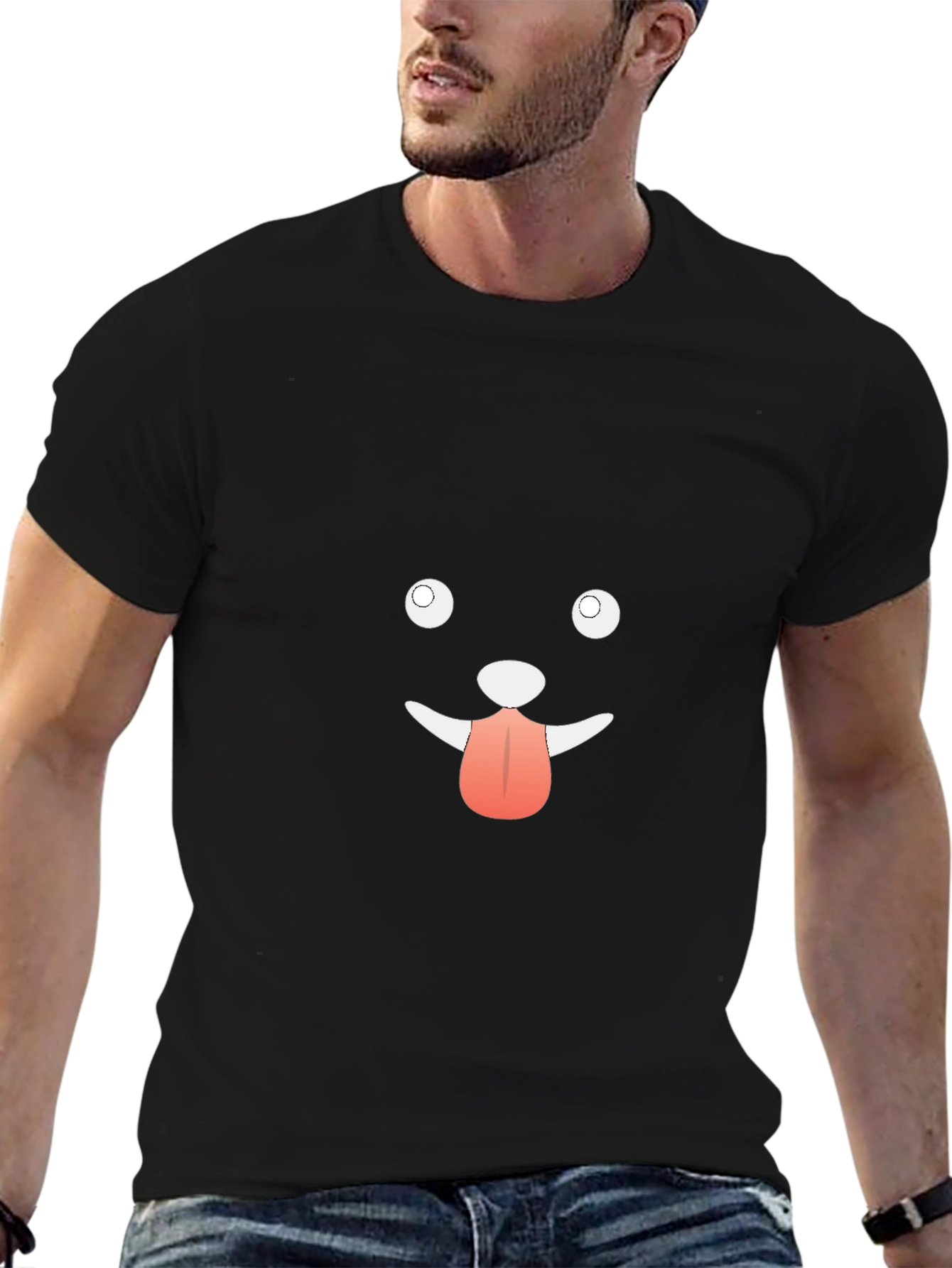 Funny Dog Face Graphic Black T-Shirt