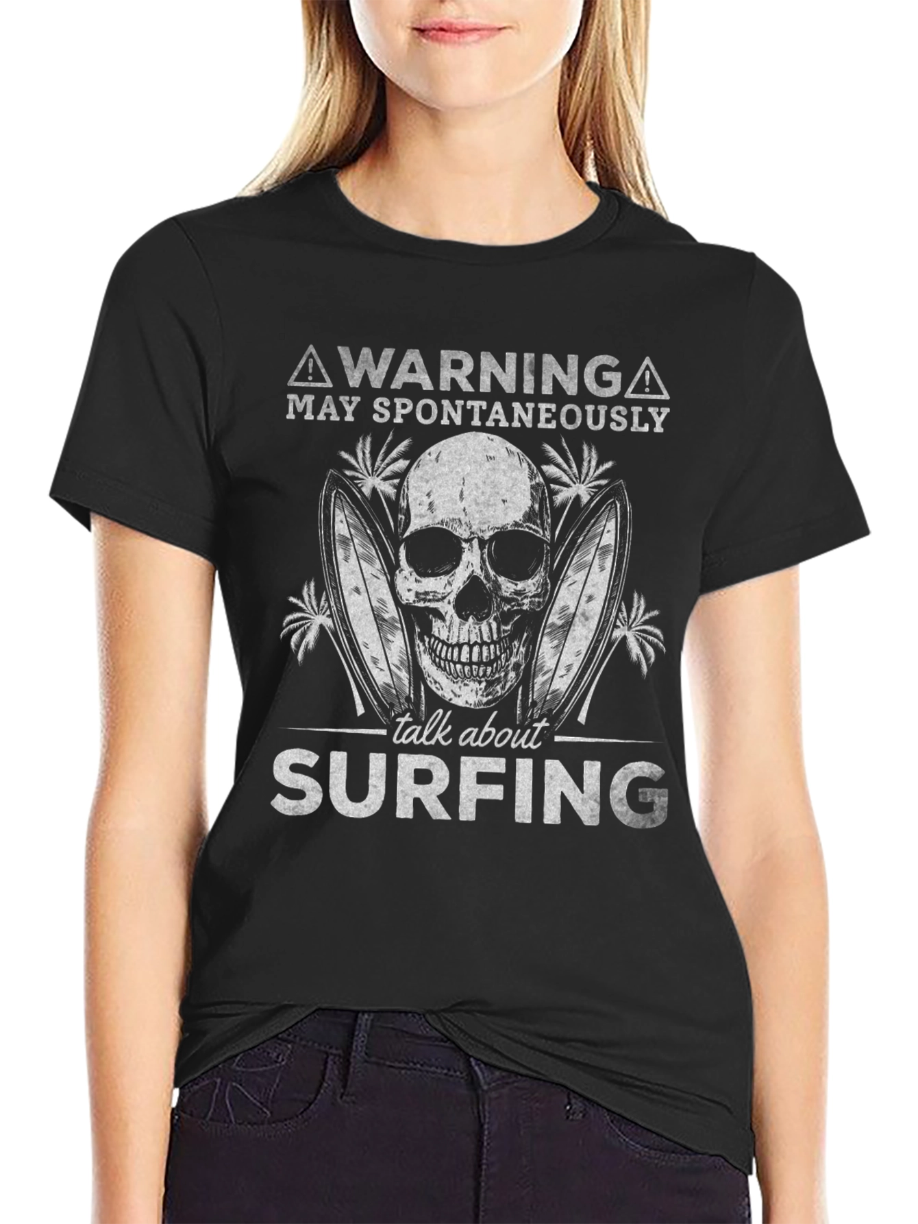 Warning Surfing Skull Graphic Tee