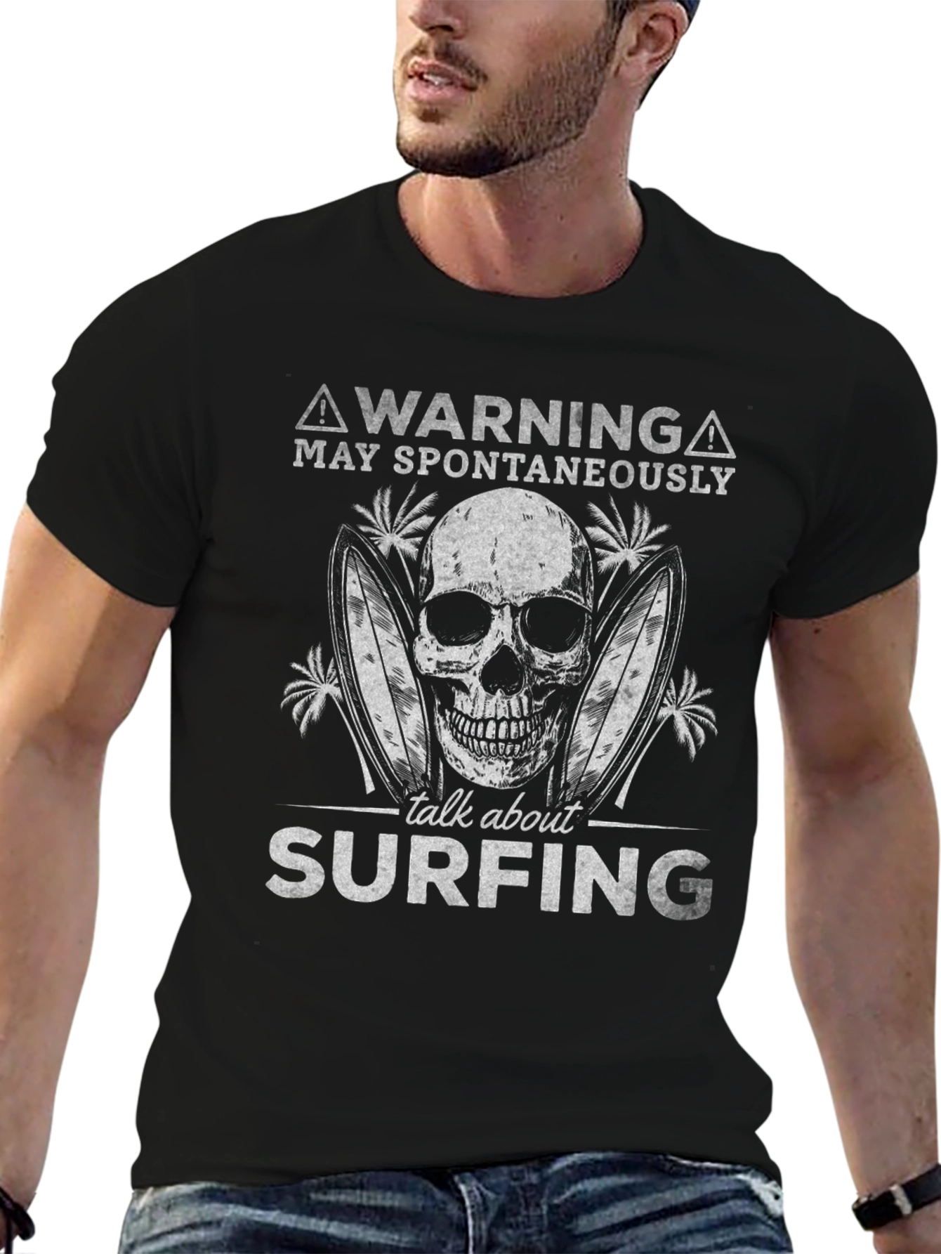 Warning Surfing Skull Graphic Tee