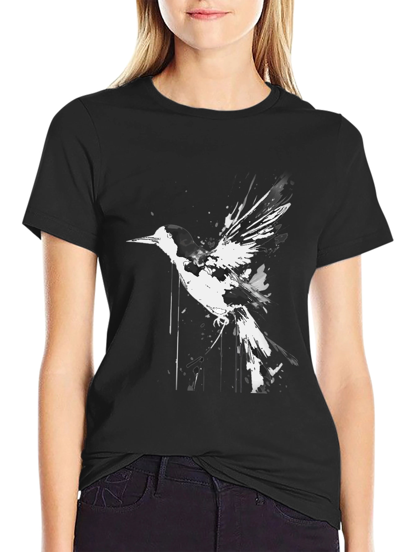 Bird Graphic T-Shirt - Black Cotton Tee