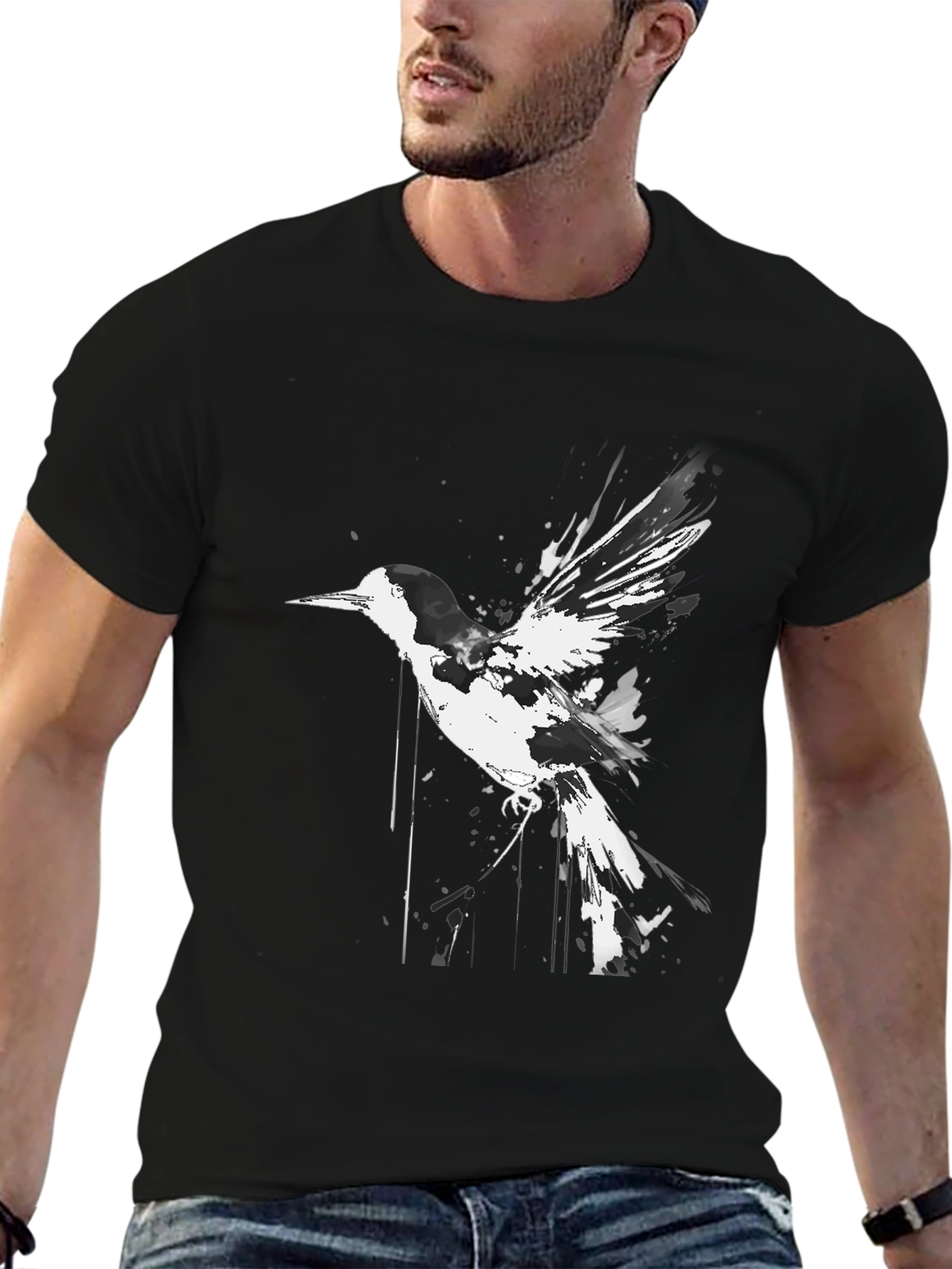 Bird Graphic T-Shirt - Black Cotton Tee