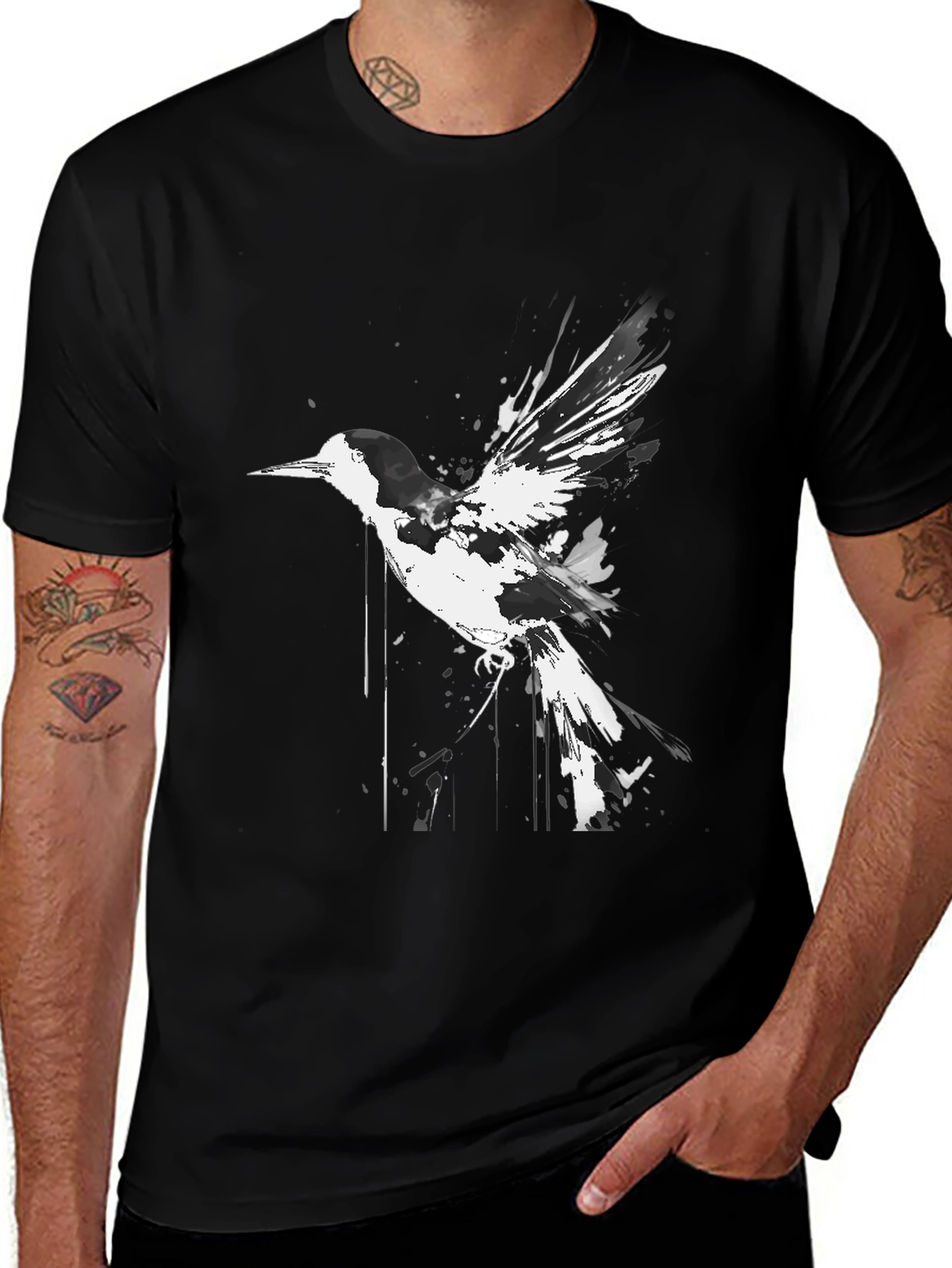 Bird Graphic T-Shirt - Black Cotton Tee