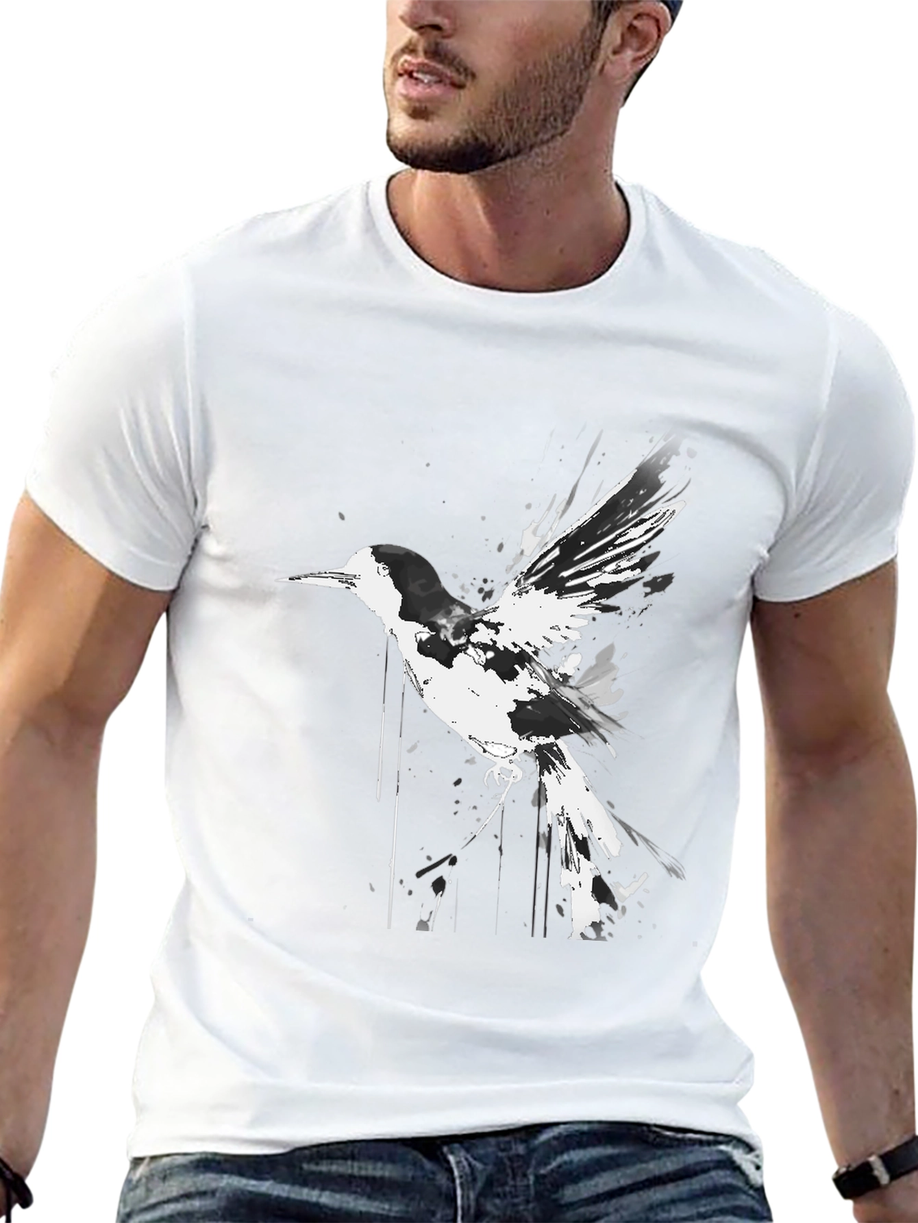 Bird Graphic T-Shirt - Black Cotton Tee