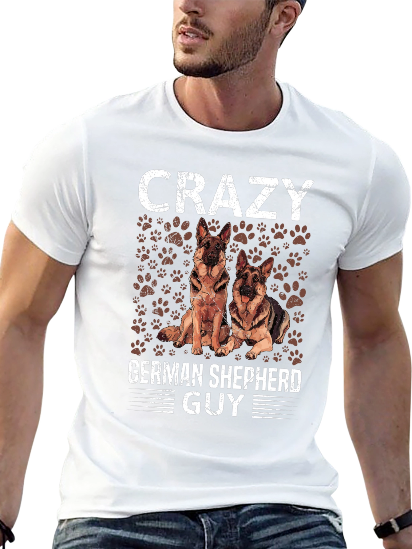 Crazy German Shepherd Guy T-Shirt - Dog Lover Tee