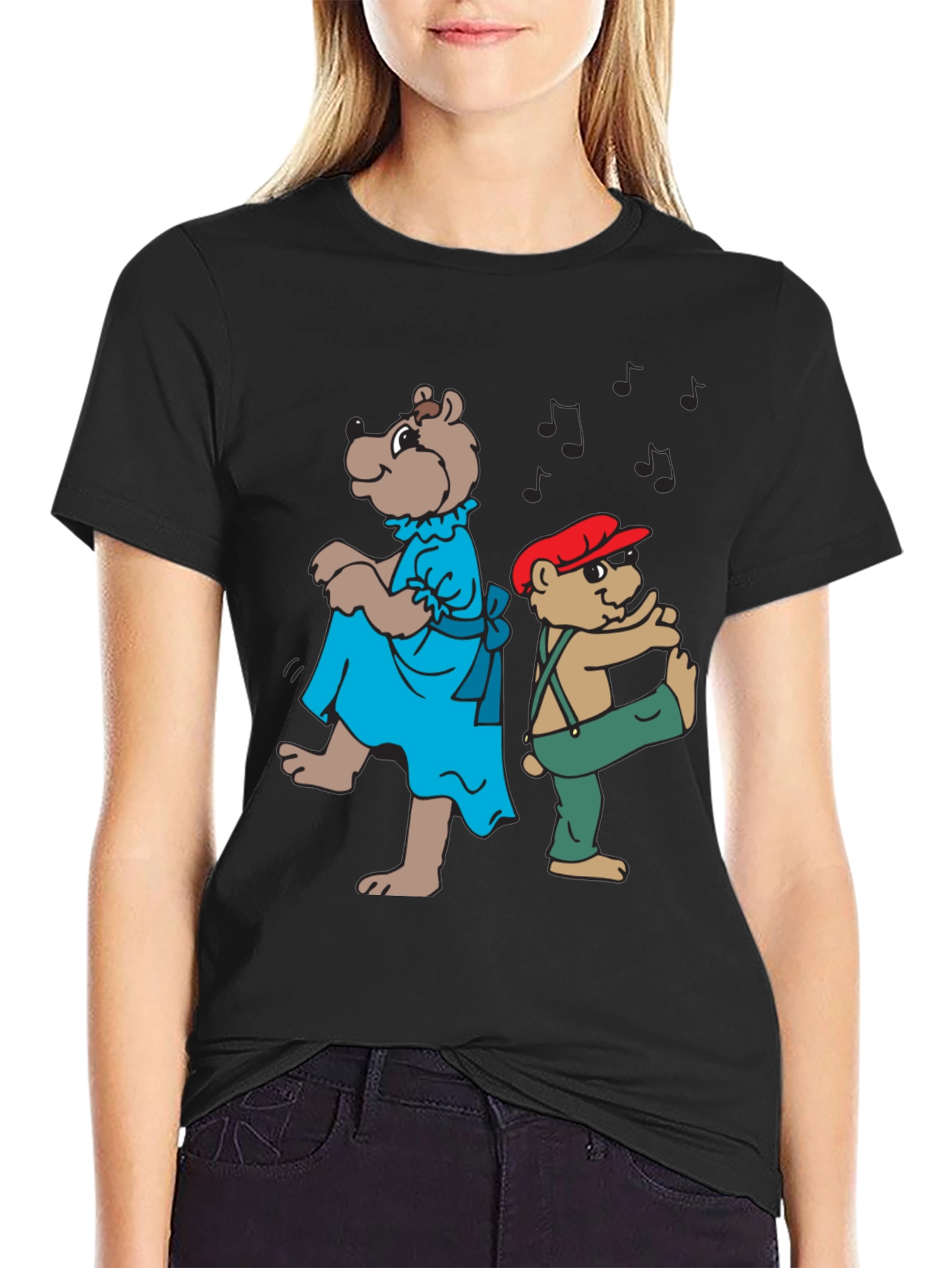 Dancing Bears Black Graphic T-Shirt