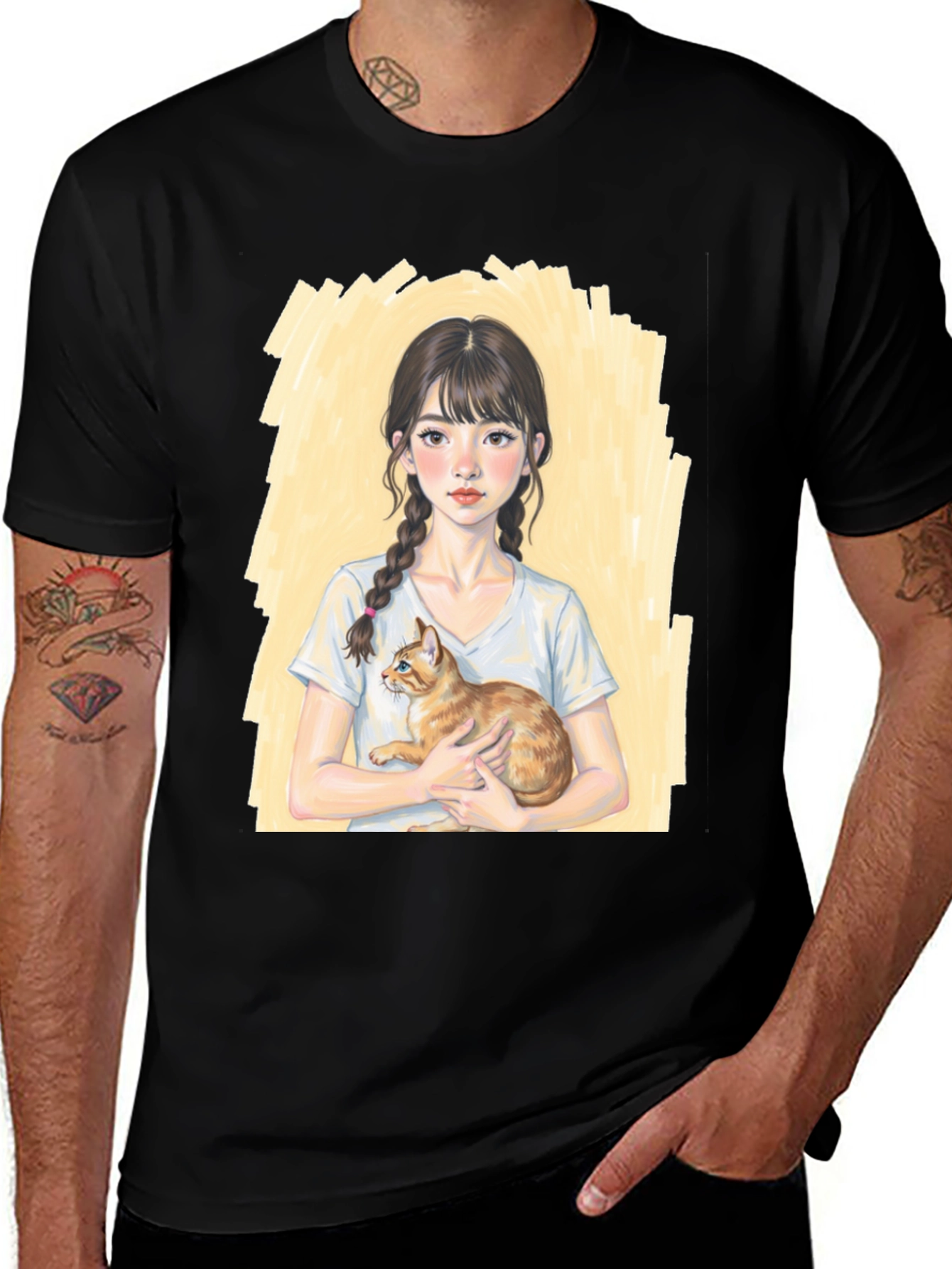 Girl with Cat T-Shirt - Cute Graphic Tee