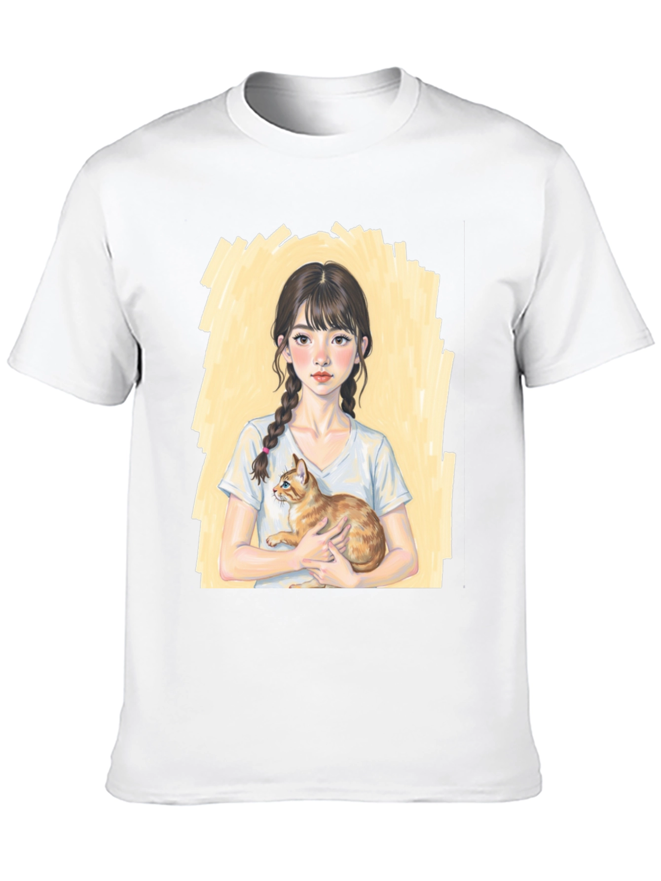 Girl with Cat T-Shirt - Cute Graphic Tee