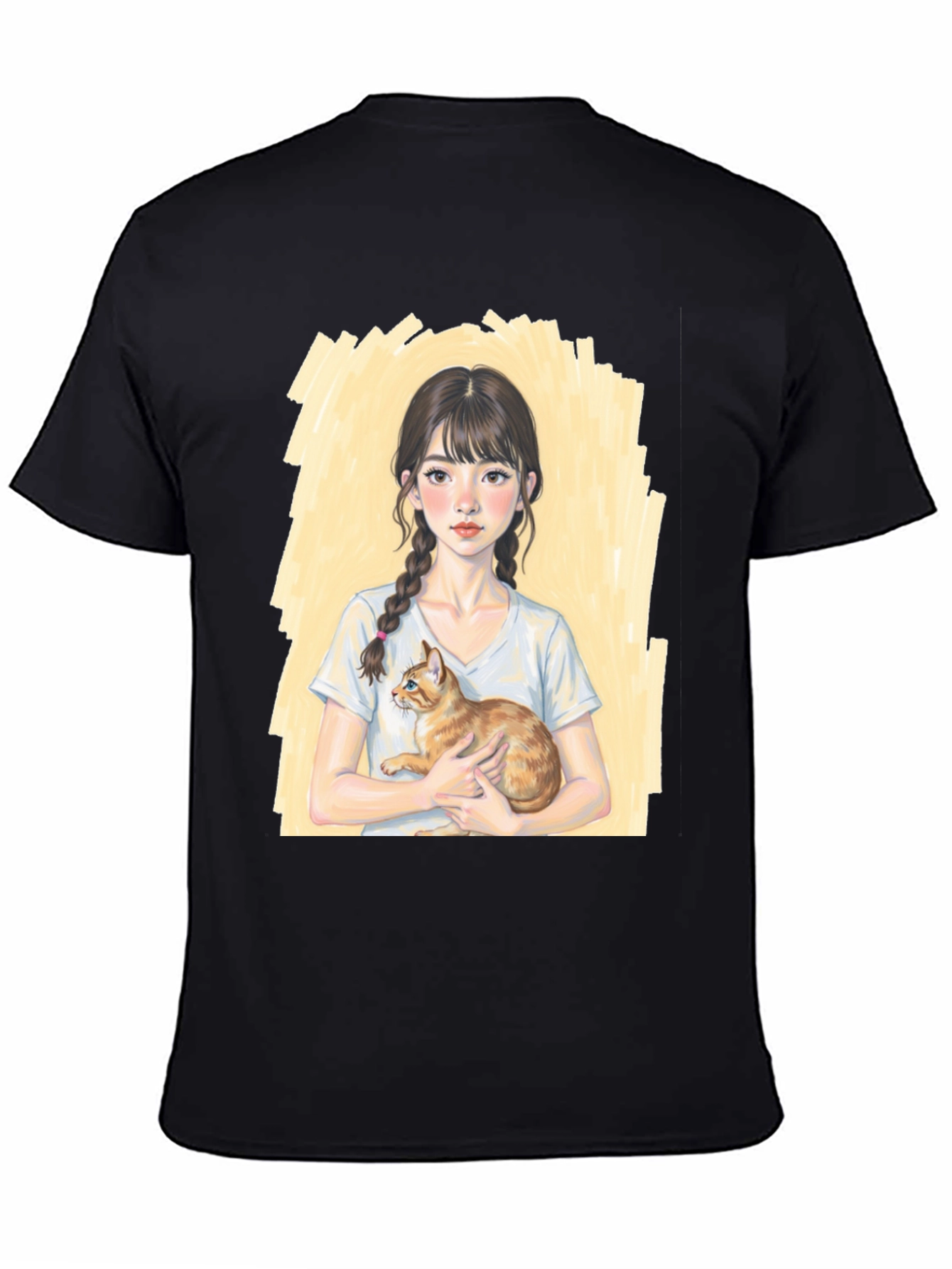 Girl with Cat T-Shirt - Cute Graphic Tee