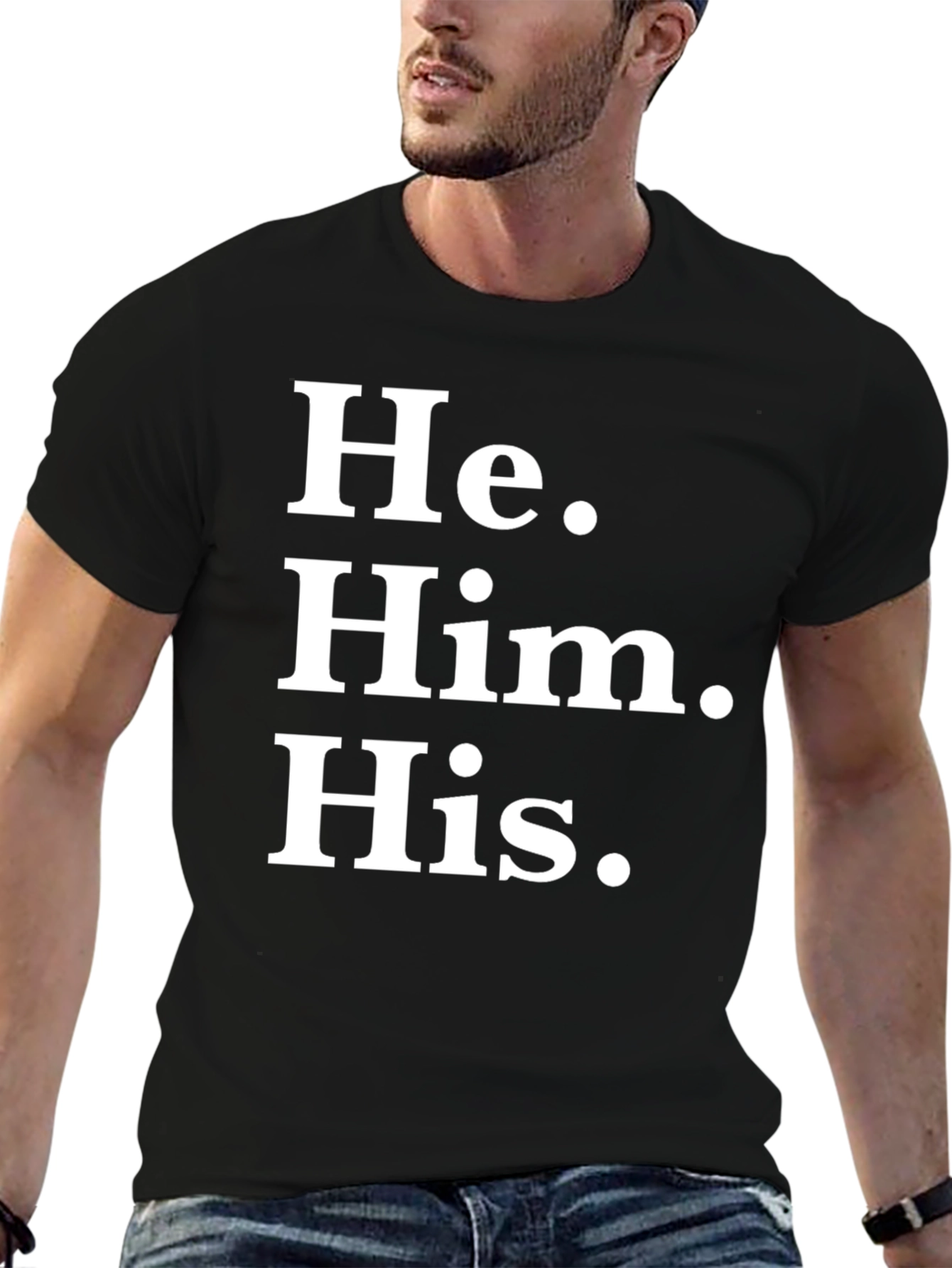He Him His Pronoun T-Shirt - Black Cotton Tee
