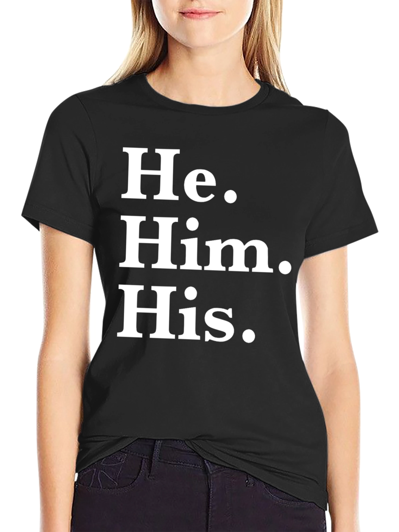 He Him His Pronoun T-Shirt - Black Cotton Tee