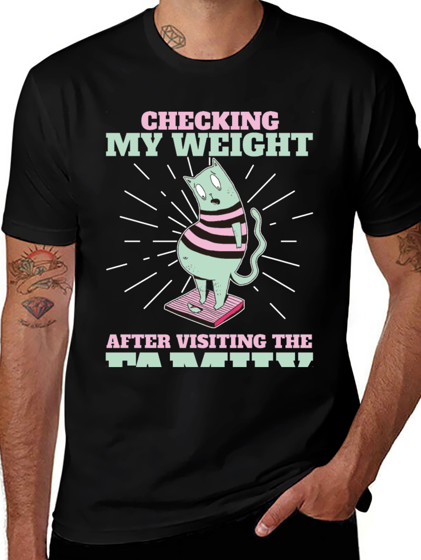 Funny Cat Weight T-Shirt - After Family Visit Tee