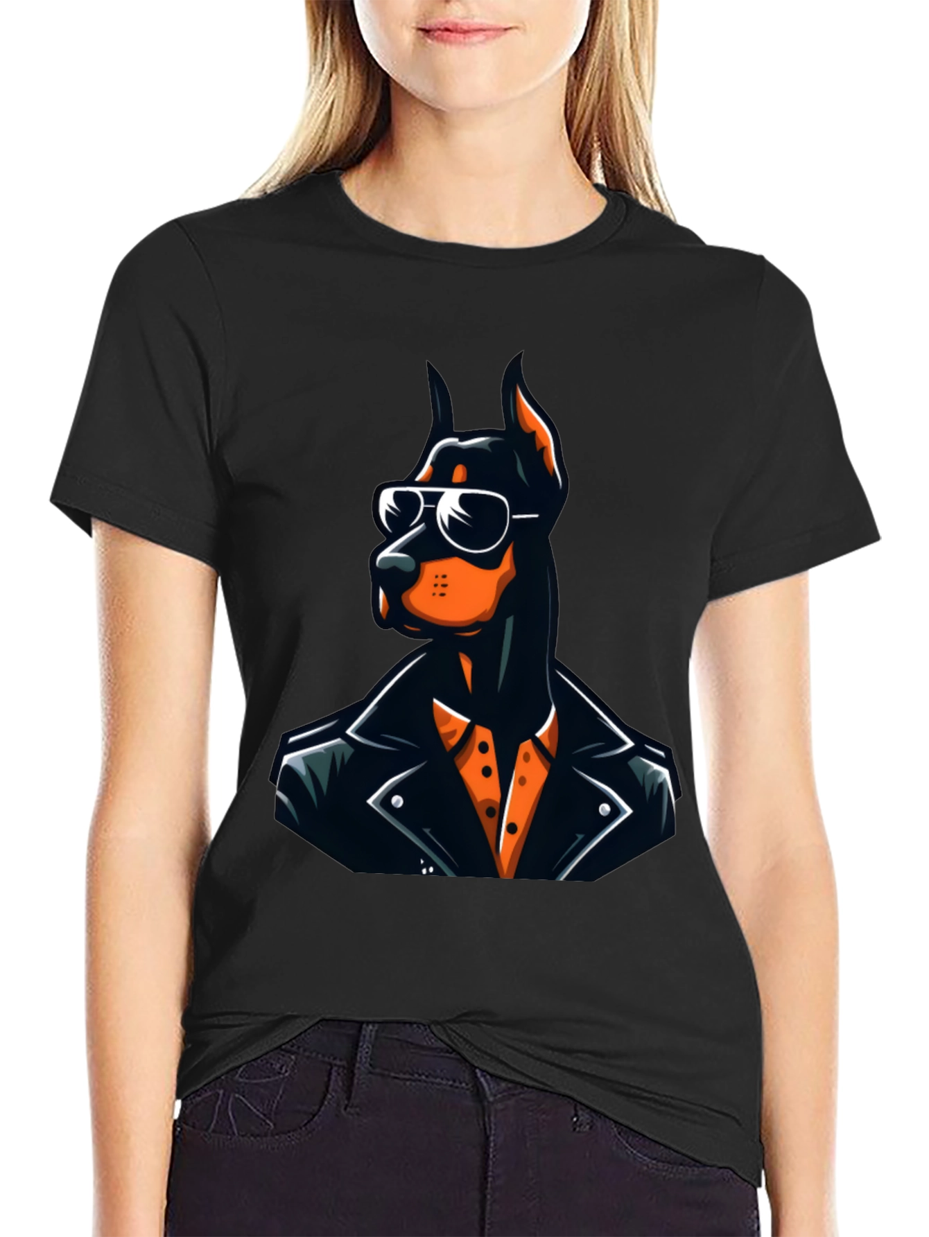 Doberman Leather Jacket Graphic Tee