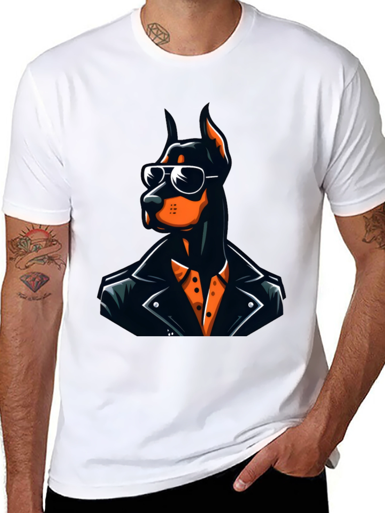 Doberman Leather Jacket Graphic Tee