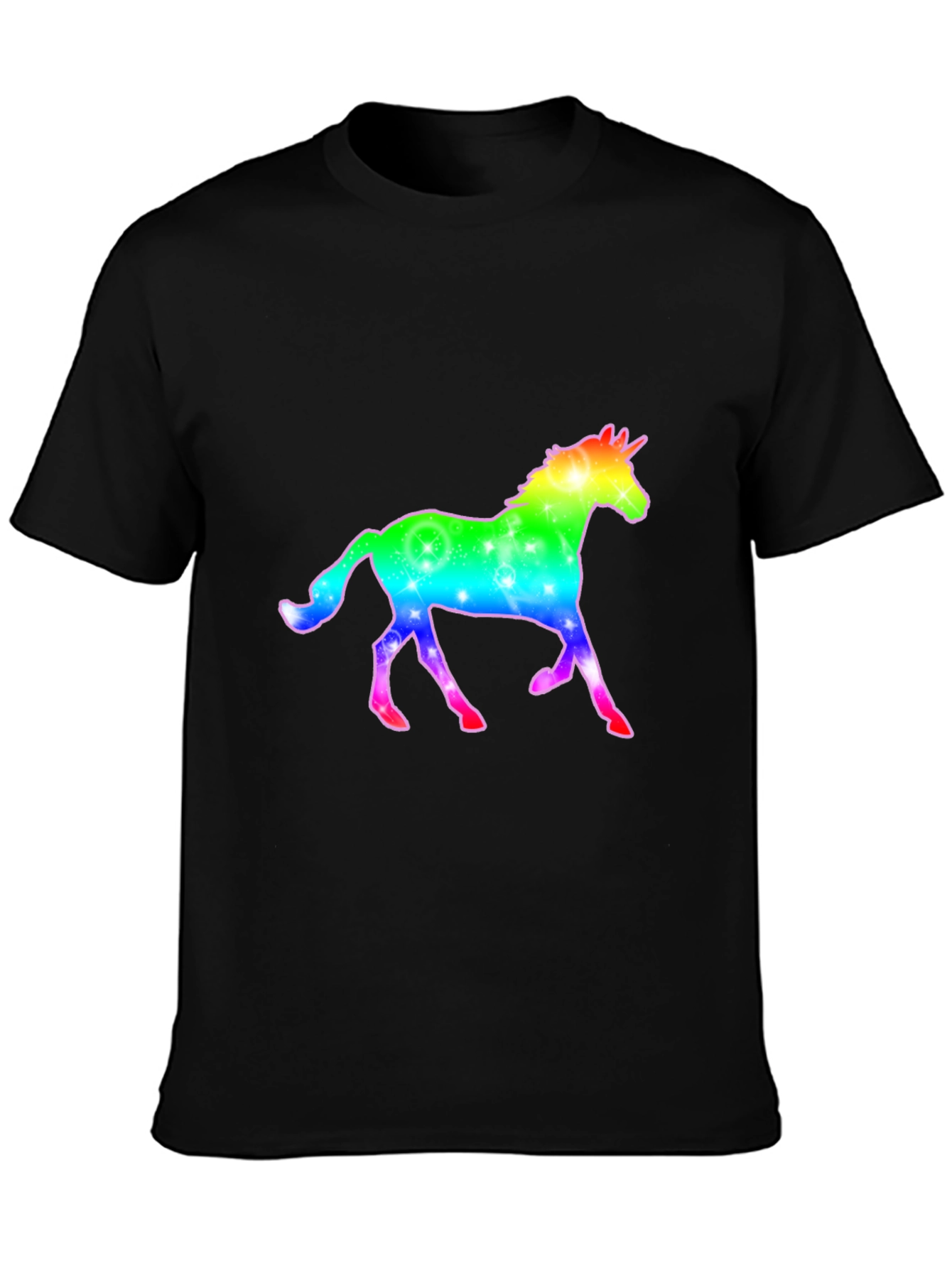Rainbow Unicorn Graphic Black T-Shirt