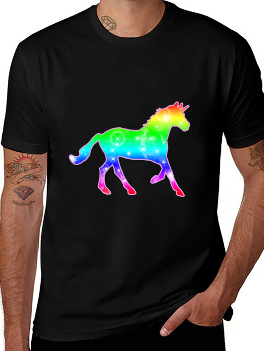 Rainbow Unicorn Graphic Black T-Shirt