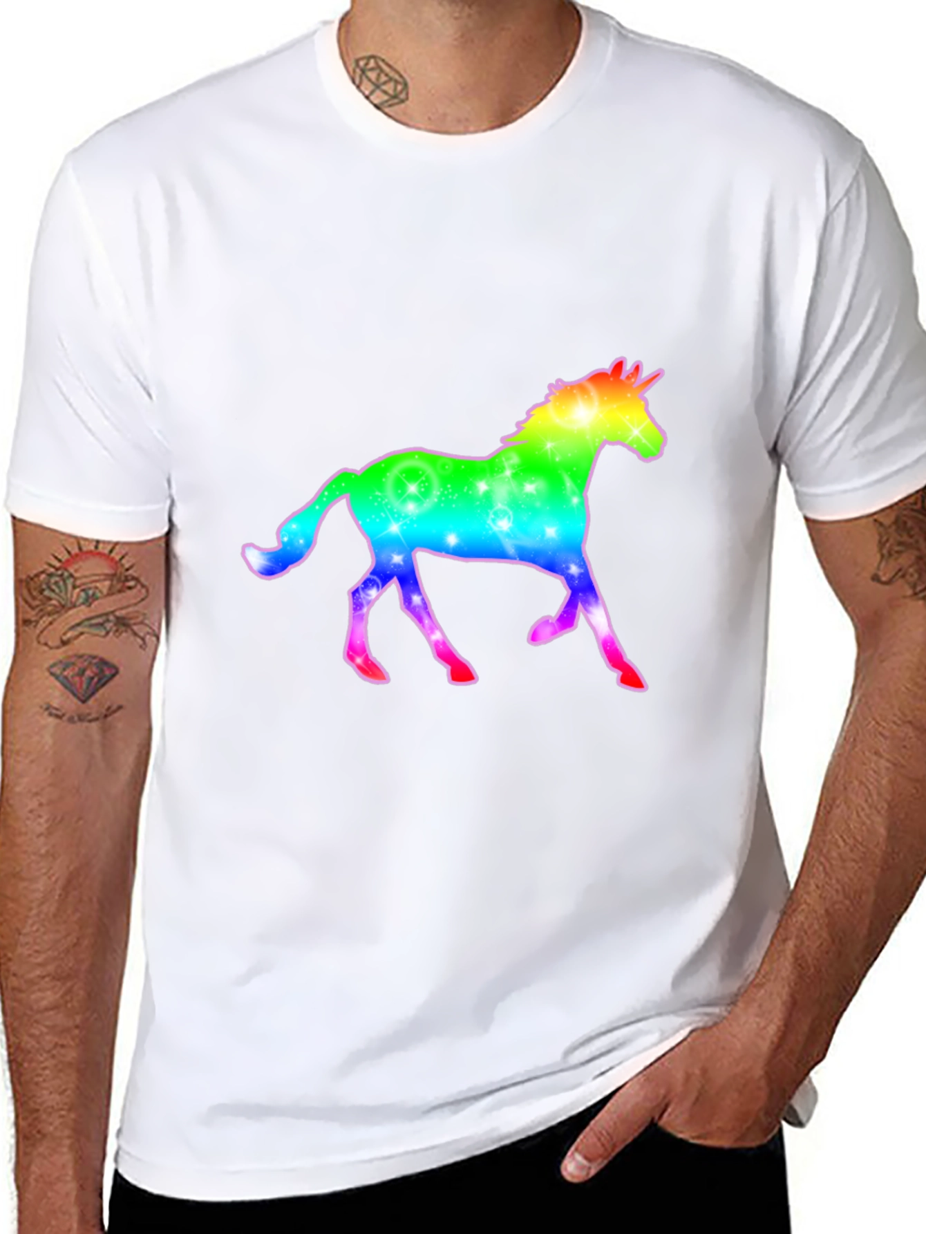 Rainbow Unicorn Graphic Black T-Shirt