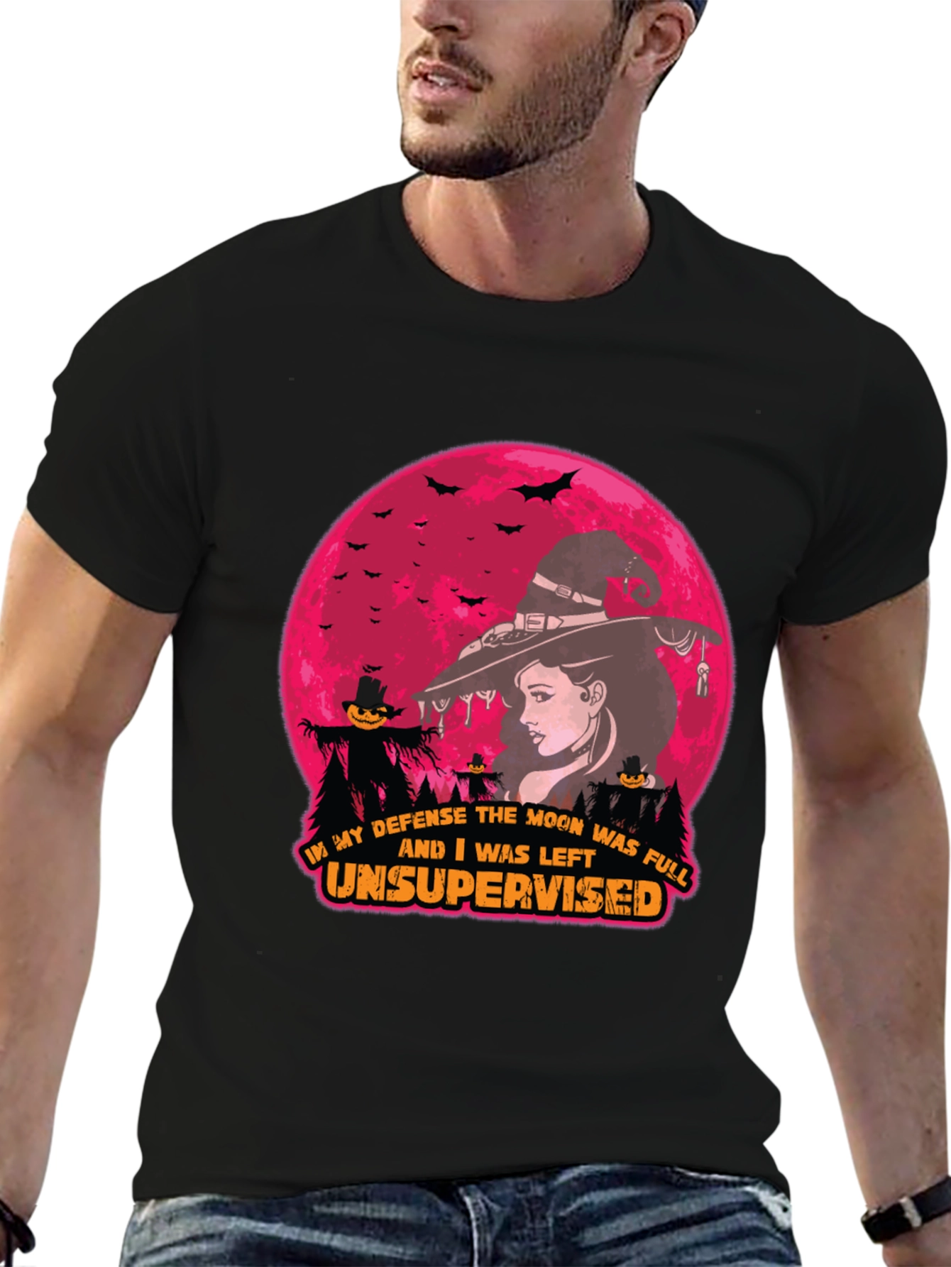 Halloween Witch Moon T-Shirt - Unsupervised Fun