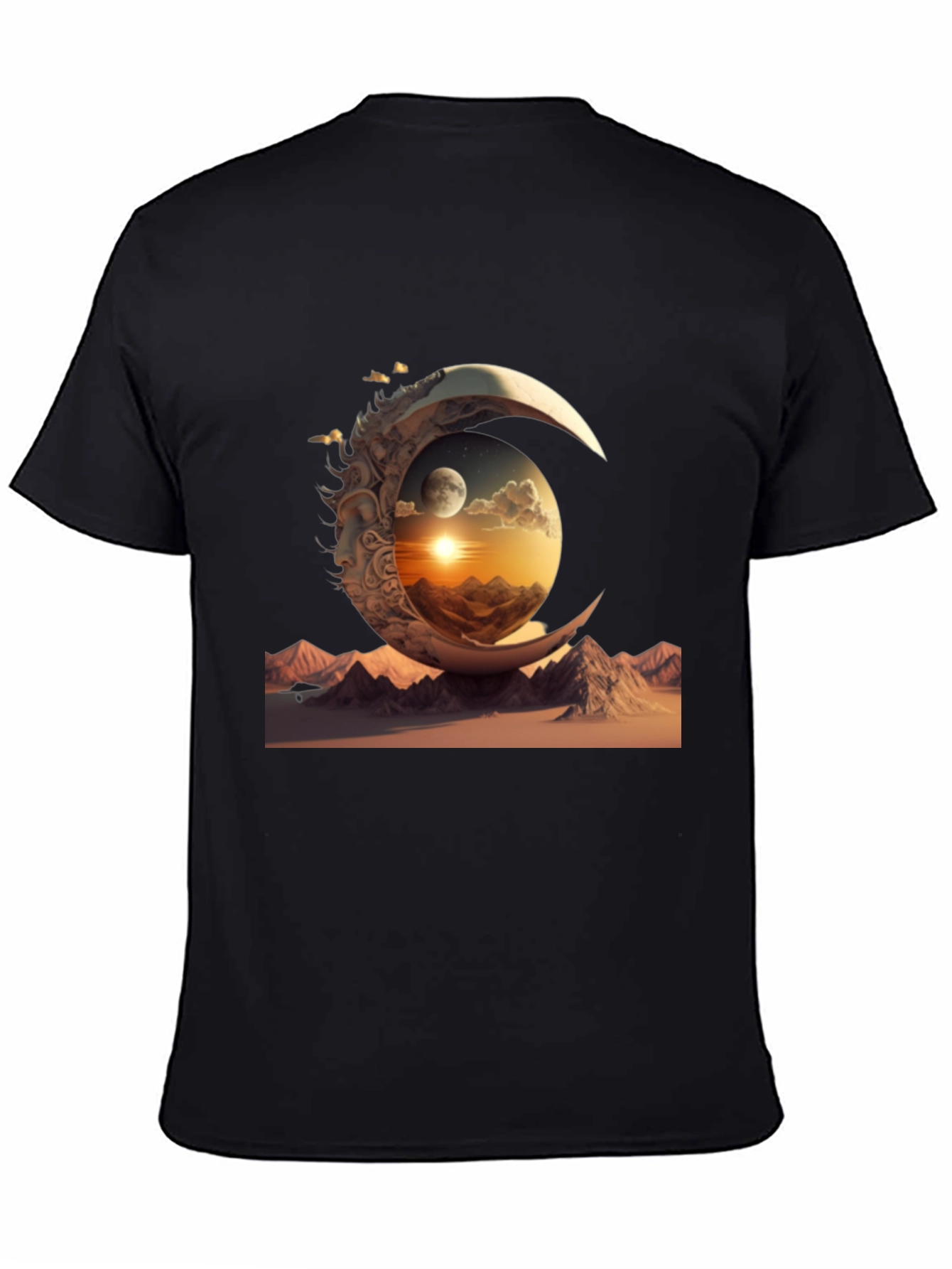 Celestial Moonscape Graphic Tee - Black Cotton Shirt