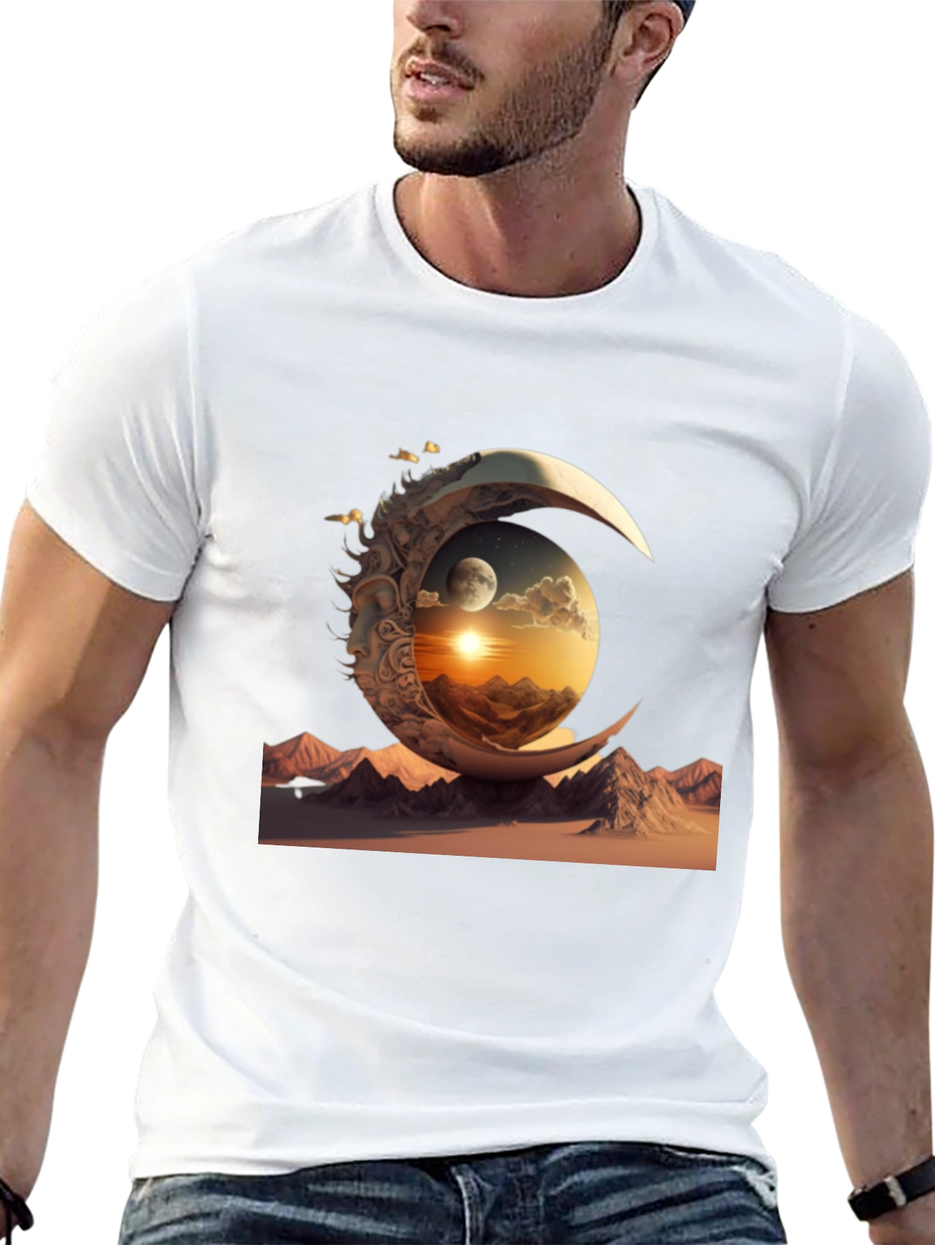 Celestial Moonscape Graphic Tee - Black Cotton Shirt