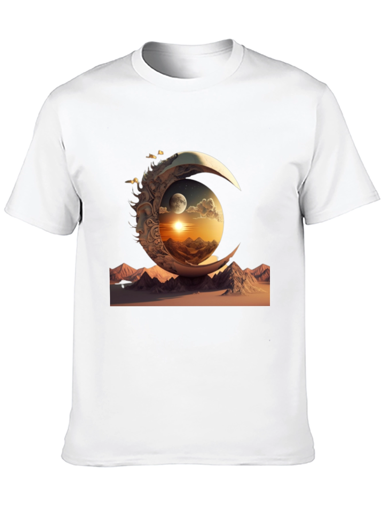 Celestial Moonscape Graphic Tee - Black Cotton Shirt