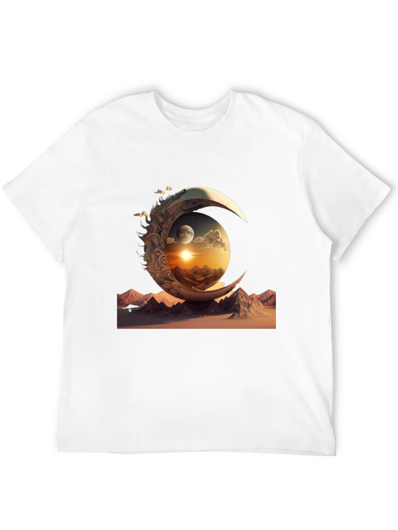 Celestial Moonscape Graphic Tee - Black Cotton Shirt