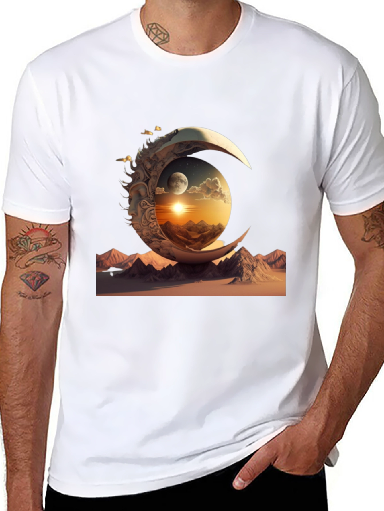Celestial Moonscape Graphic Tee - Black Cotton Shirt