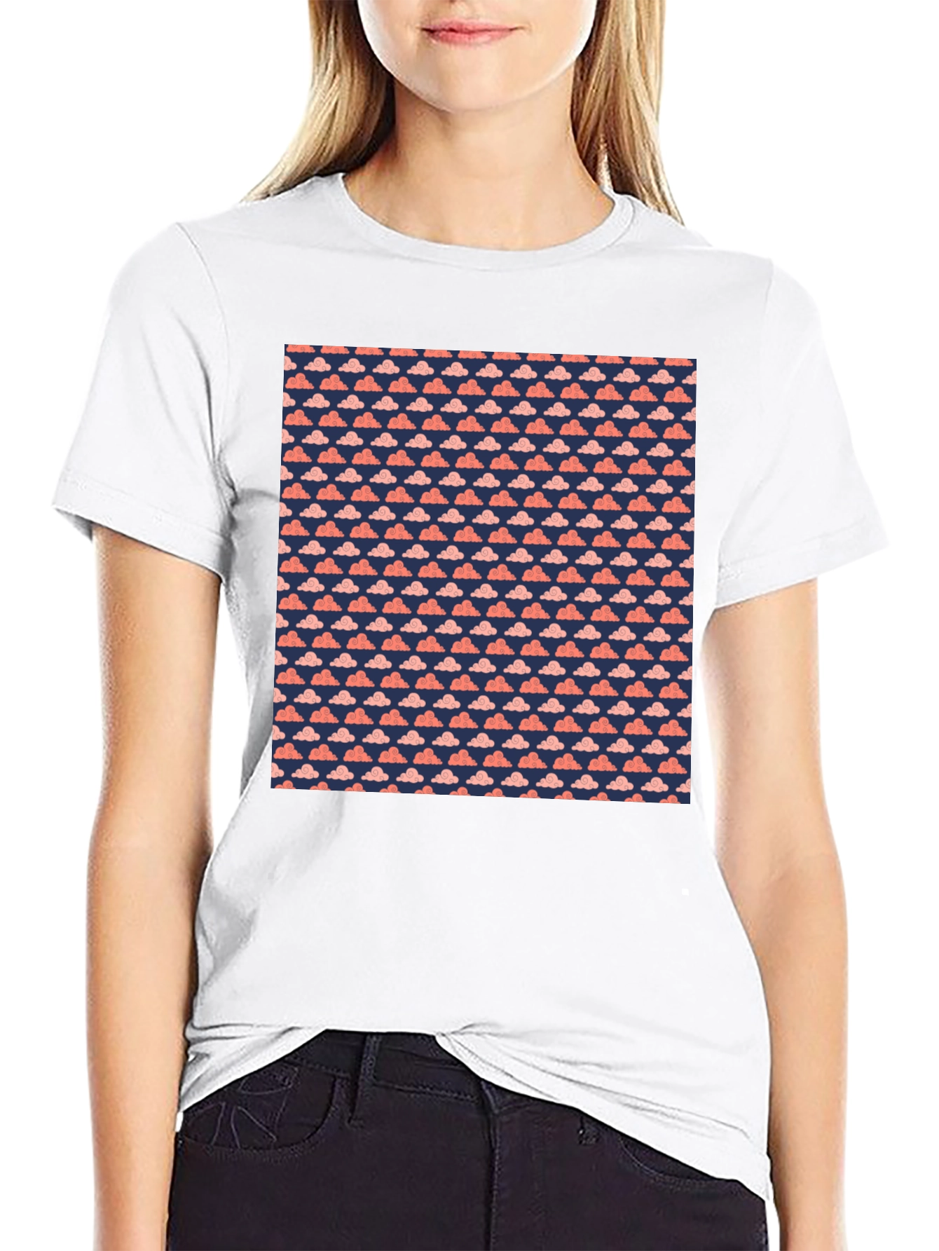 Cloud Pattern Tee - Soft Cotton Casual Top