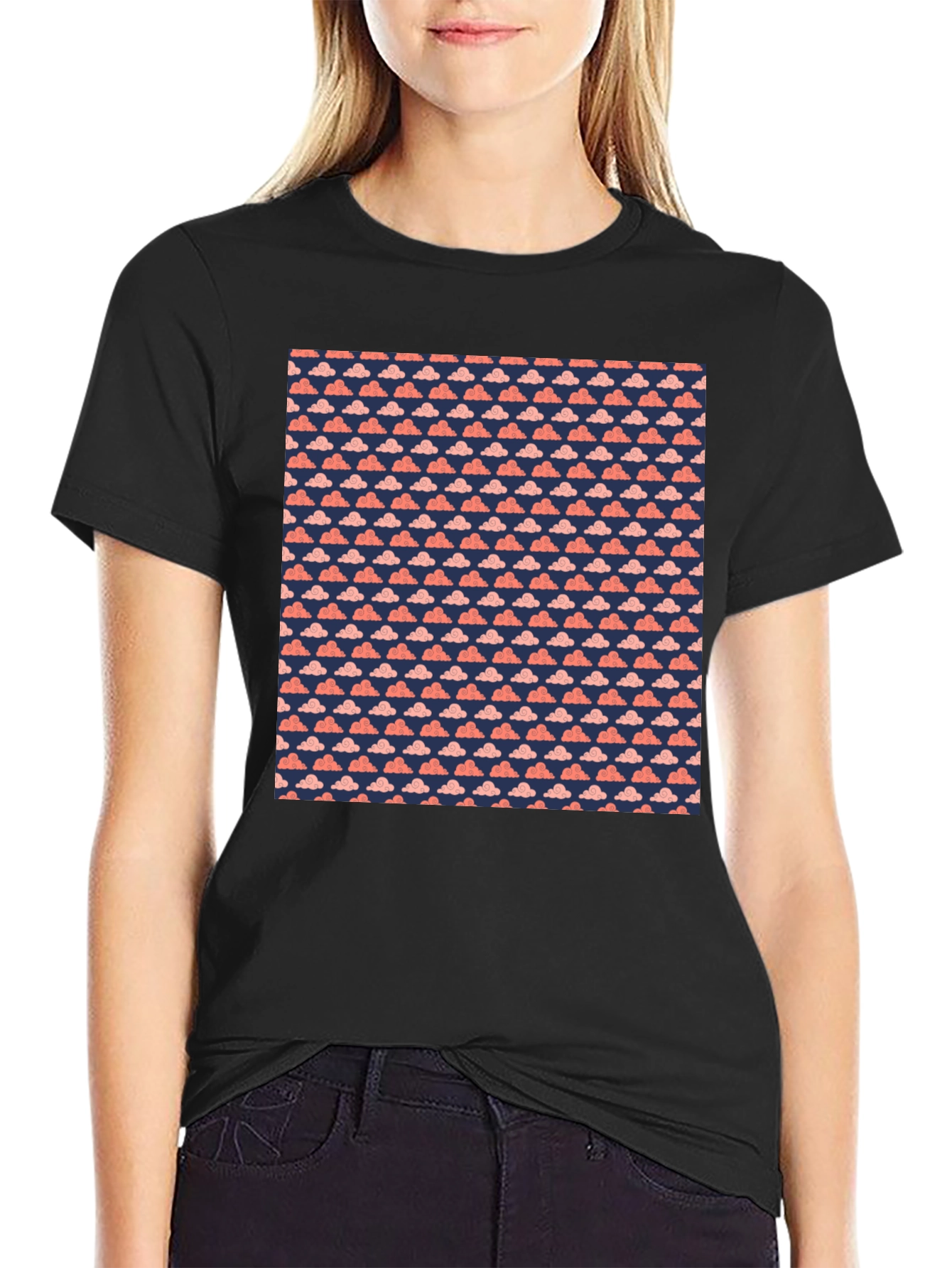 Cloud Pattern Tee - Soft Cotton Casual Top