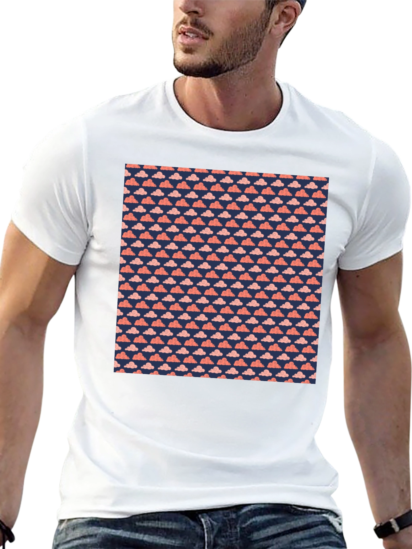 Cloud Pattern Tee - Soft Cotton Casual Top