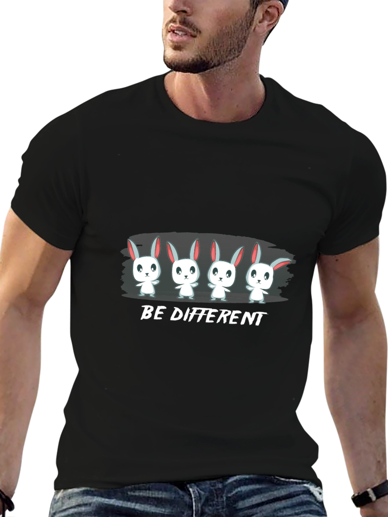 Be Different Bunny Graphic Black T-Shirt
