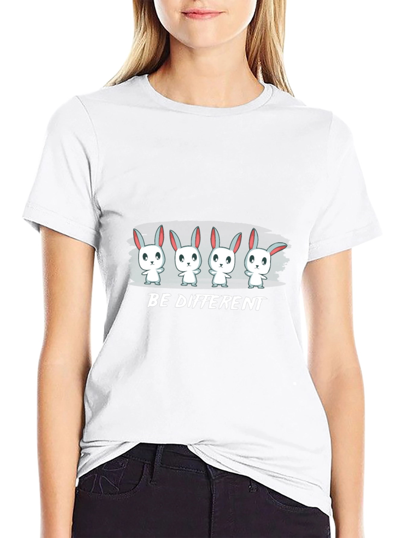 Be Different Bunny Graphic Black T-Shirt