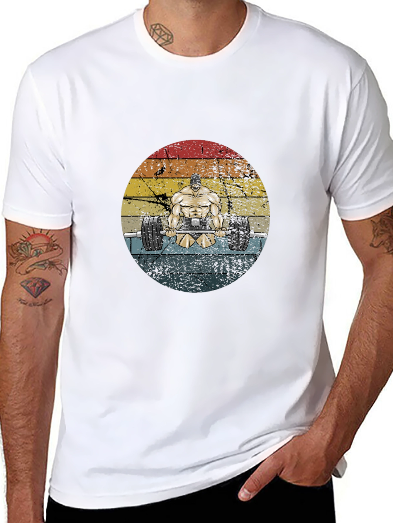 Weightlifter Graphic Tee - Retro Style Black T-Shirt