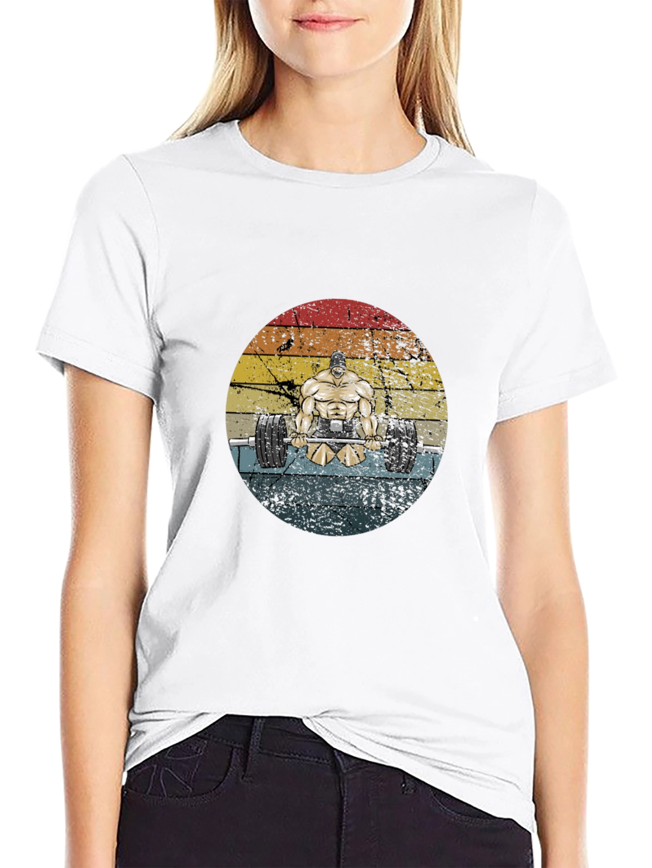 Weightlifter Graphic Tee - Retro Style Black T-Shirt