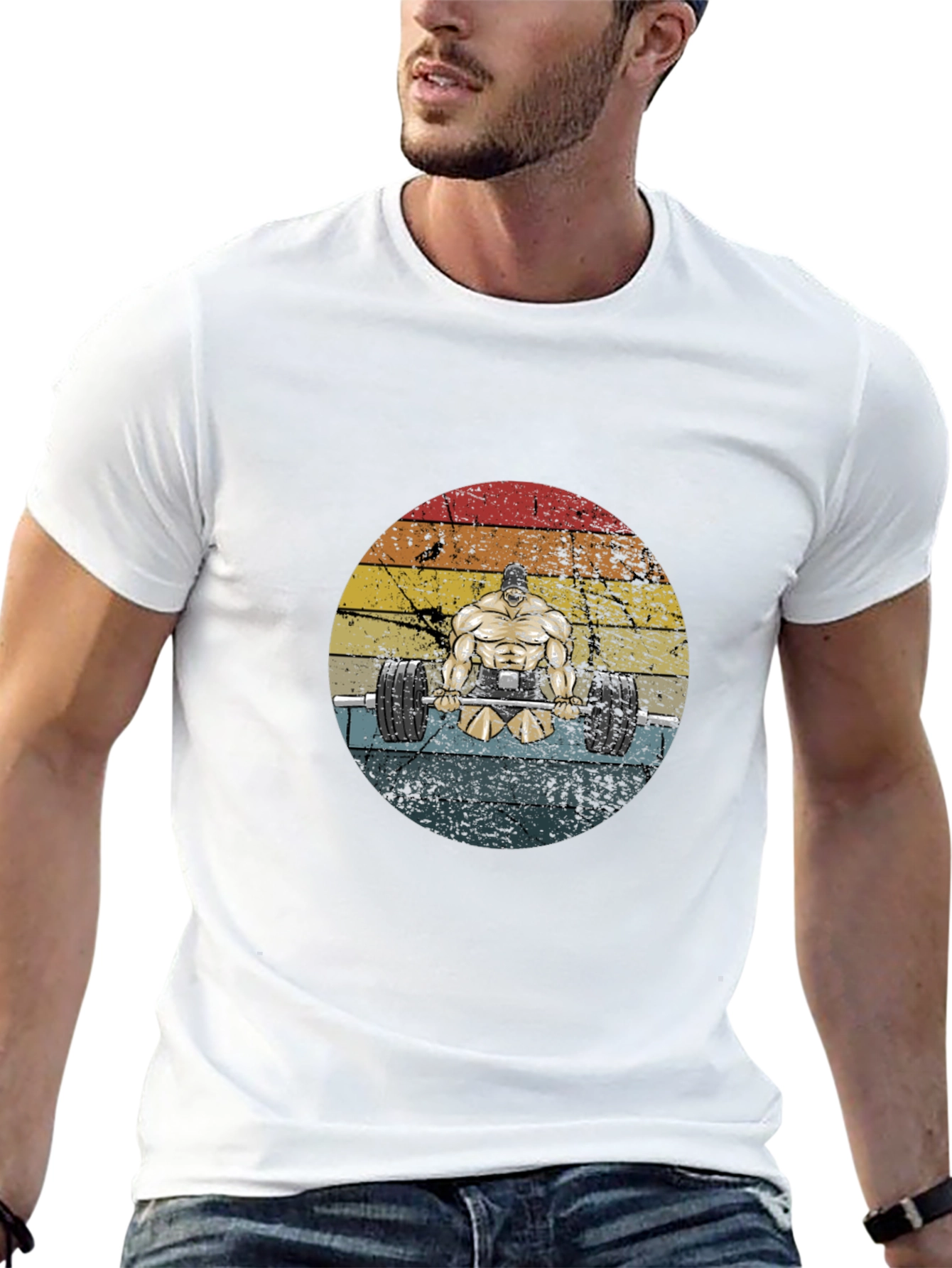 Weightlifter Graphic Tee - Retro Style Black T-Shirt
