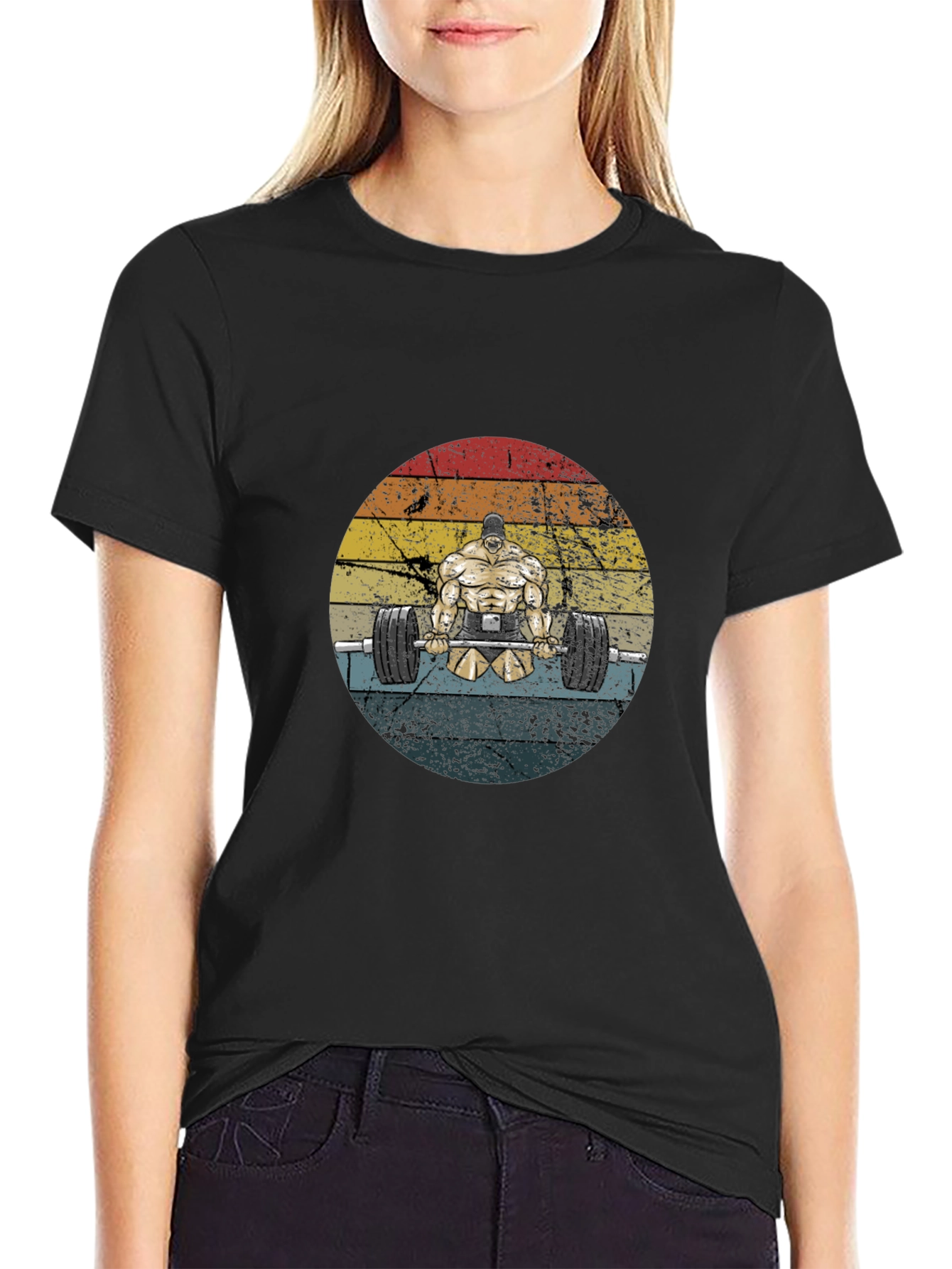 Weightlifter Graphic Tee - Retro Style Black T-Shirt