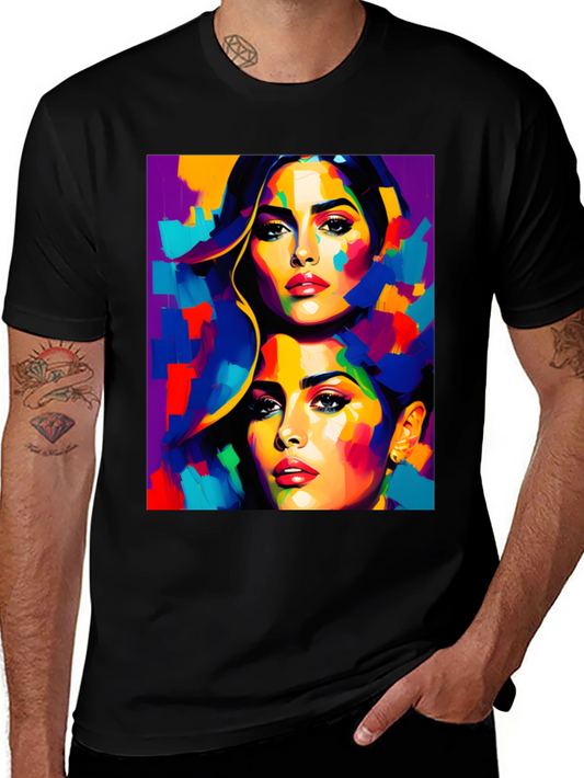 Abstract Art Womens Face Graphic Tee - Stylish Black T-Shirt
