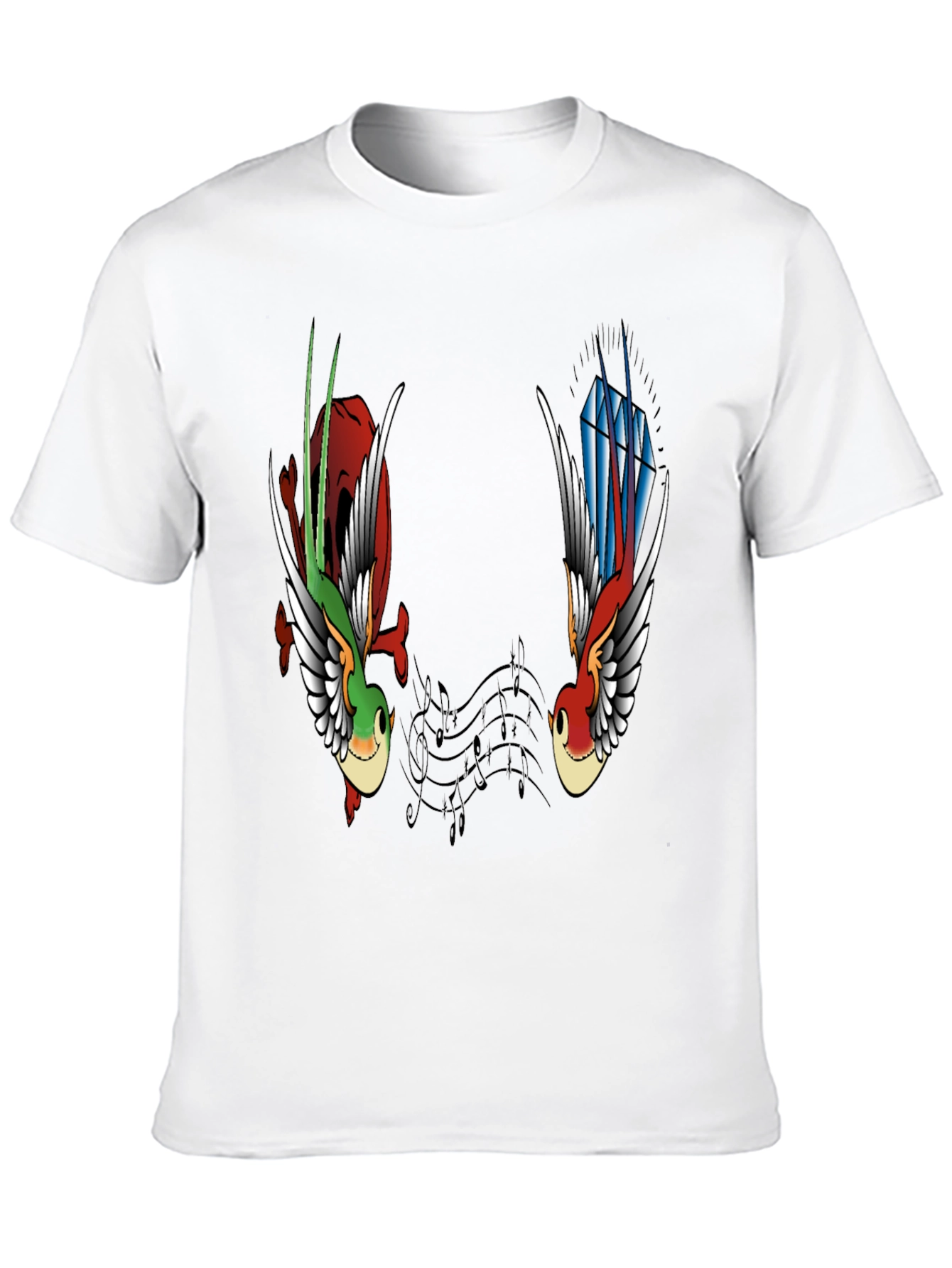 Music Birds Graphic Tee - Black Casual T-Shirt