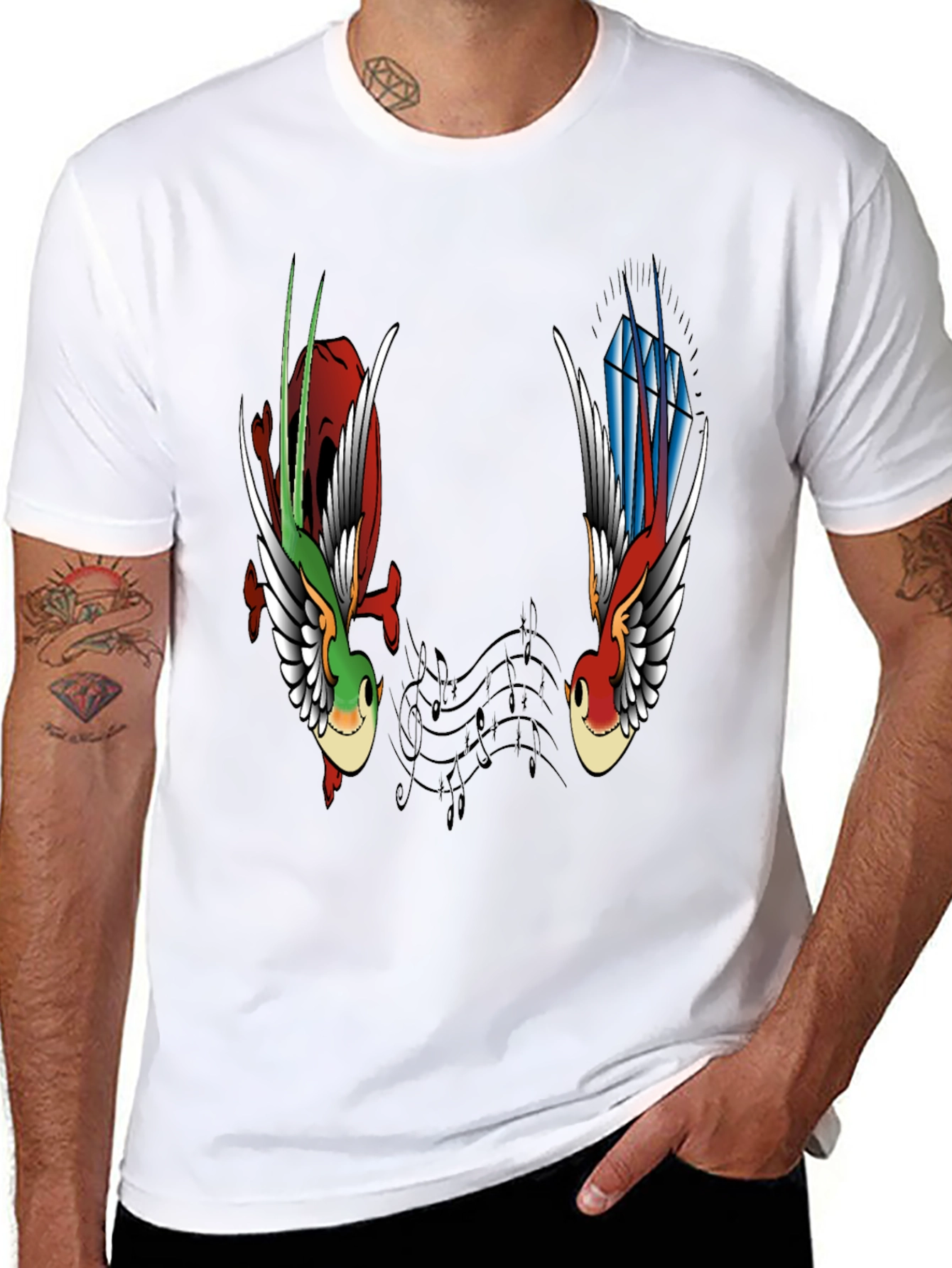 Music Birds Graphic Tee - Black Casual T-Shirt
