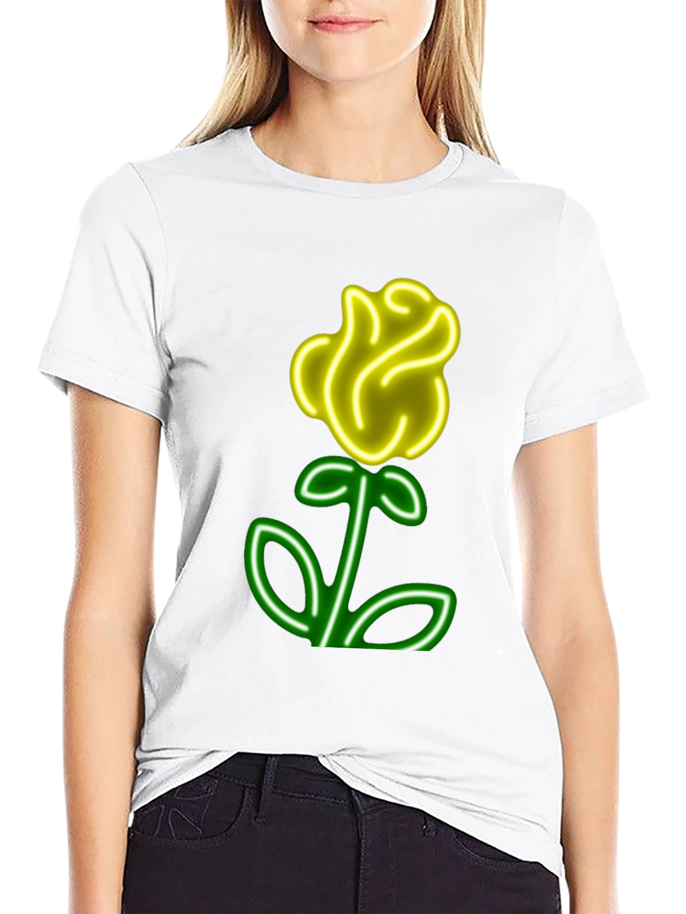 Neon Rose Graphic T-Shirt - Cool Casual Wear